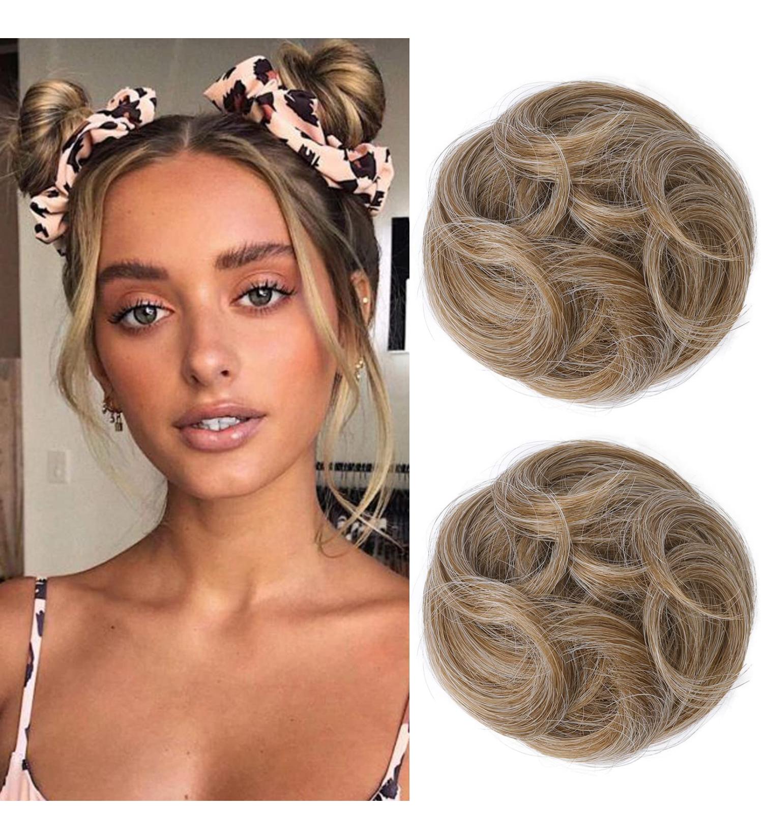 REECHO Space Bun Hair Pieces 2 PCS Mini Claw Clip in Messy & Cat Ears Fake Hair Bun Extensions Wig Accessory Updo Hairpieces for Women Girls (Pack of 2-3.5" Wavy Dark Blonde) Pack of 2 - 3.5" Wavy Dark Blonde - Buy Online on SooperMarket.com