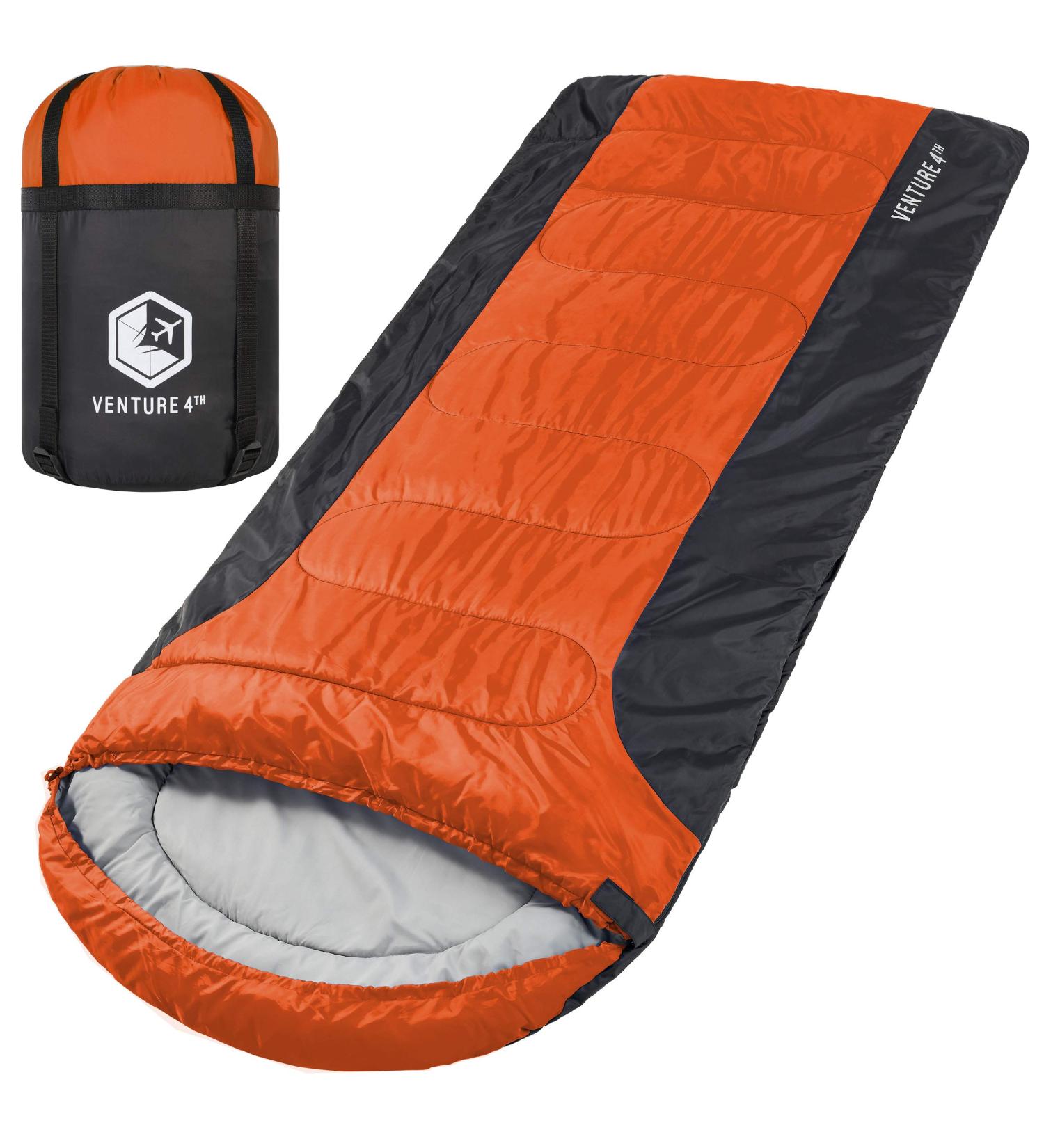 VENTURE 4TH Backpacking Sleeping Bag - Lightweight Warm & Cold Weather for Adults, Kids, Couples - Ideal for Hiking, Camping & Outdoor Adventures - XXL Double Size 4.5lbs | Orange/Gray - Buy Online on SooperMarket.com