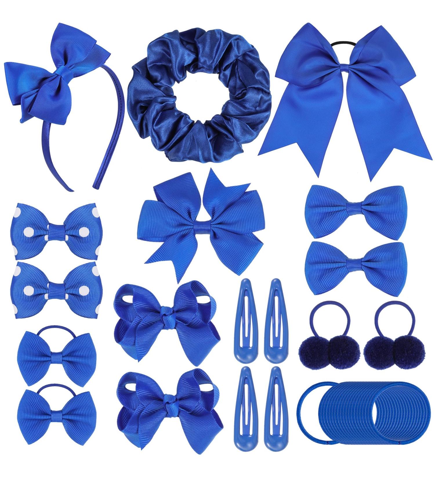 48Pcs Royal Blue Girls School Hair Accessories Kit - Bow Clips, Headband, Ponytail Holder, Elastics Bands, Ribbon Barrettes - Birthday Gift (Rblue) - Buy Online on SooperMarket.com