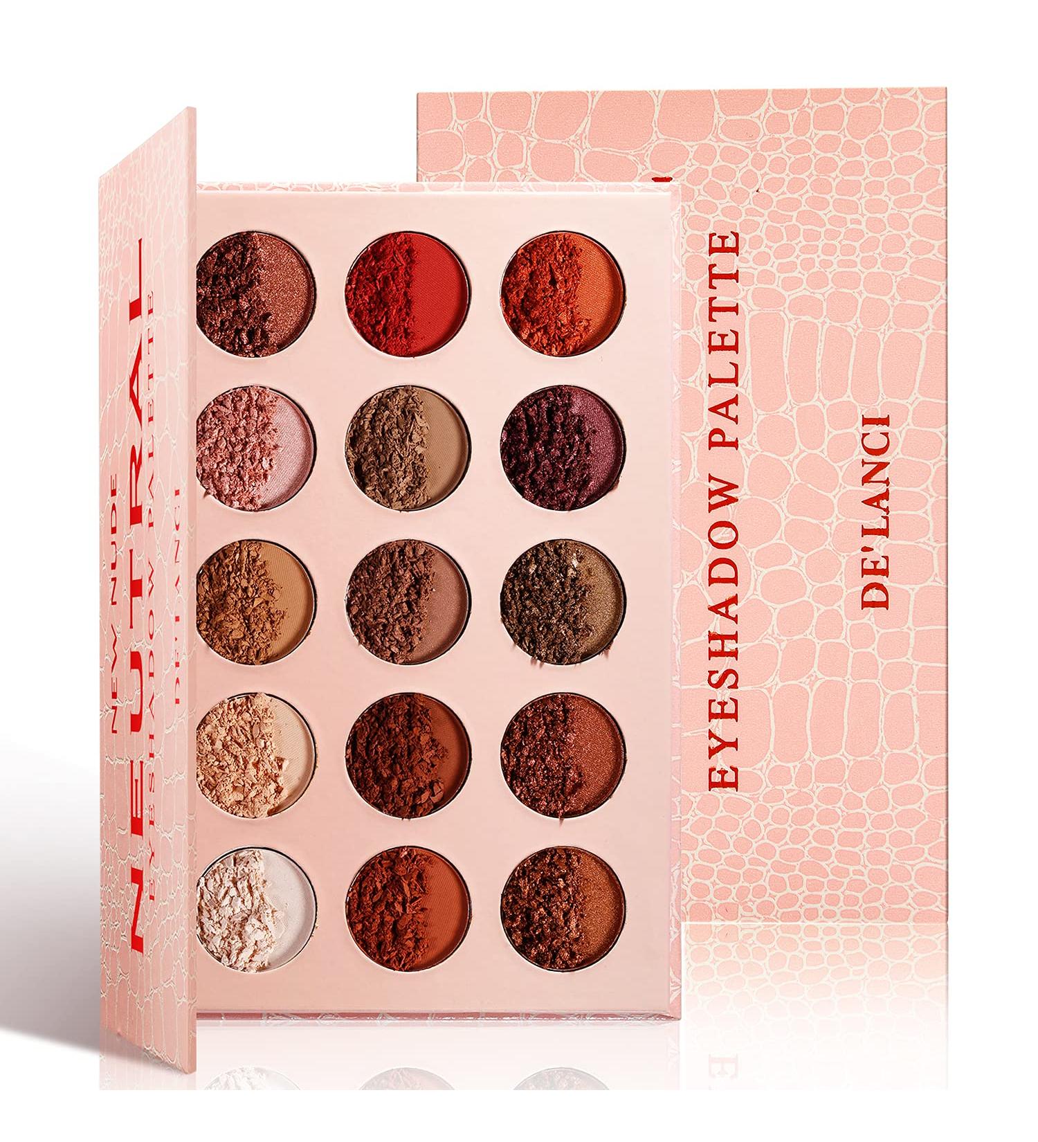 Neutral Eyeshadow Palette - Rose Gold Smokey Red Brown Highly Pigmented Matte Shimmer and Metallic 15 Colors Eye Shadow Pallet - DE LANCI Professional Warm Natural Tone Bronze Eyeshadow For Beginners - Buy Online on SooperMarket.com