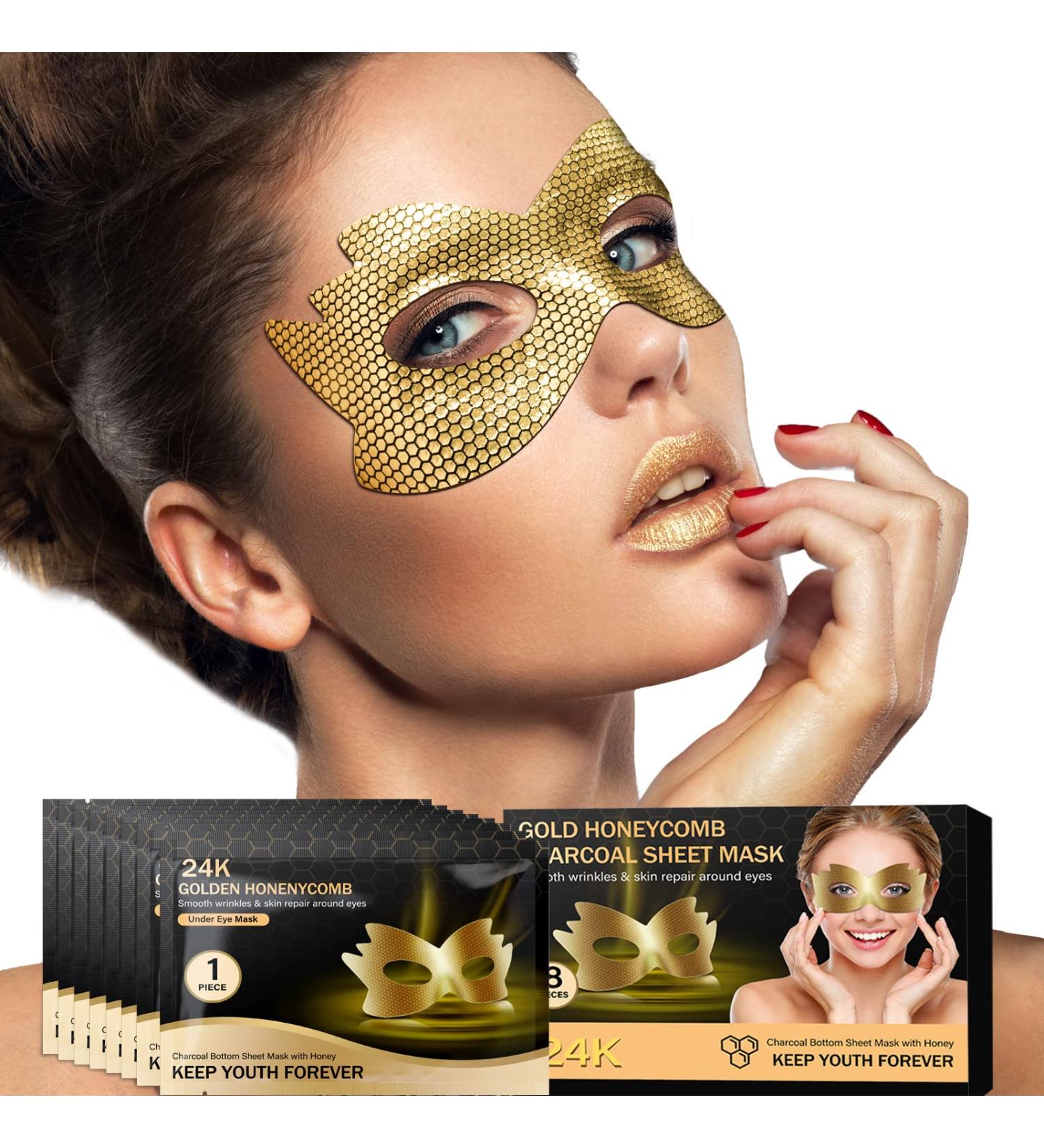 24k Gold Eye Masks - Under Eye Patches for Dark Circles and Puffiness - Honeycomb Eye Treatment Mask - Skincare for Adults Women Men Kids - 8 PCS - Buy Online on SooperMarket.com