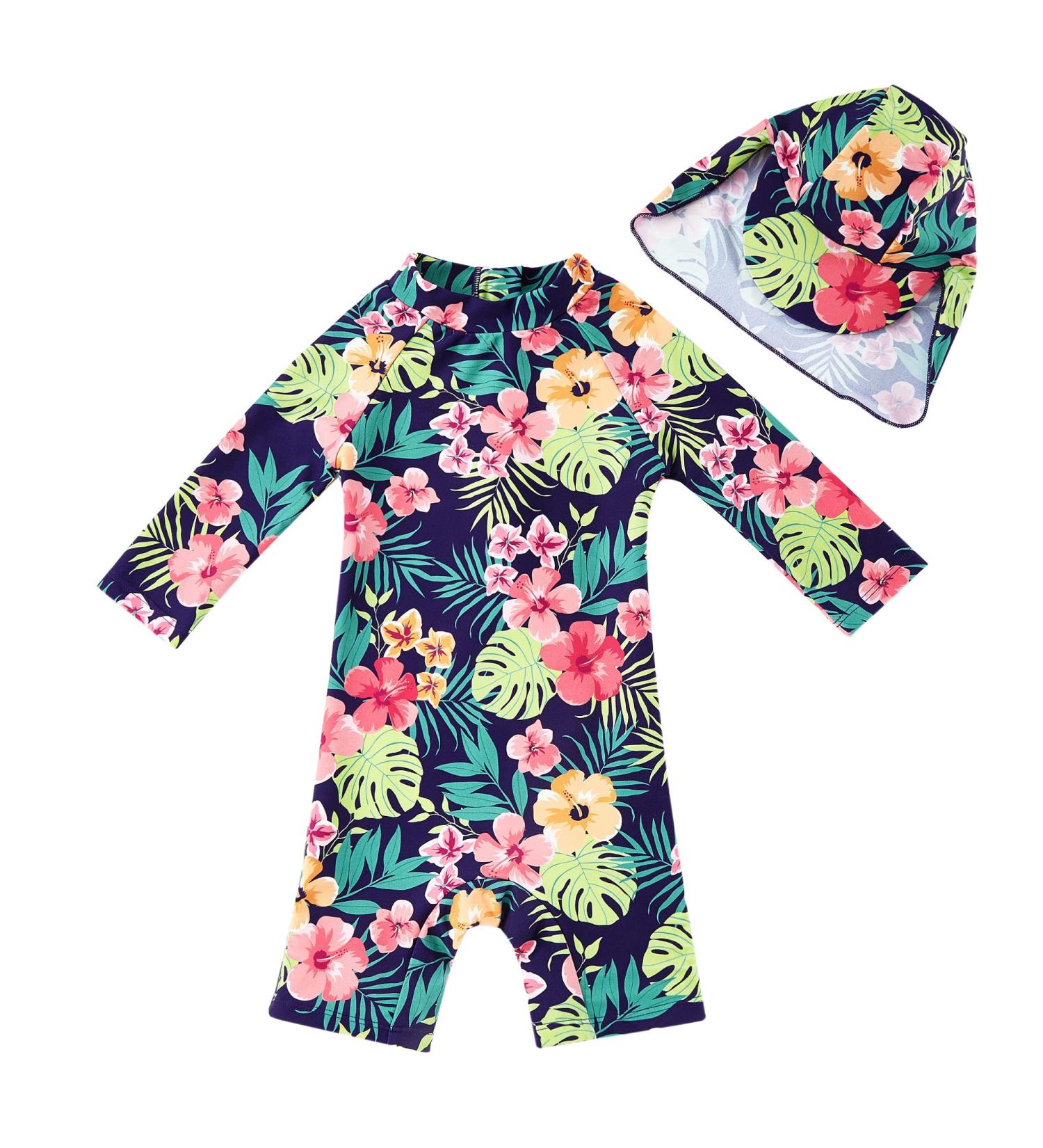 UPF 50+ Dark Blue Baby Girl One Piece Swimwear with Sun Hat | Toddler Swimsuit 12-18 Months - Buy Online on SooperMarket.com