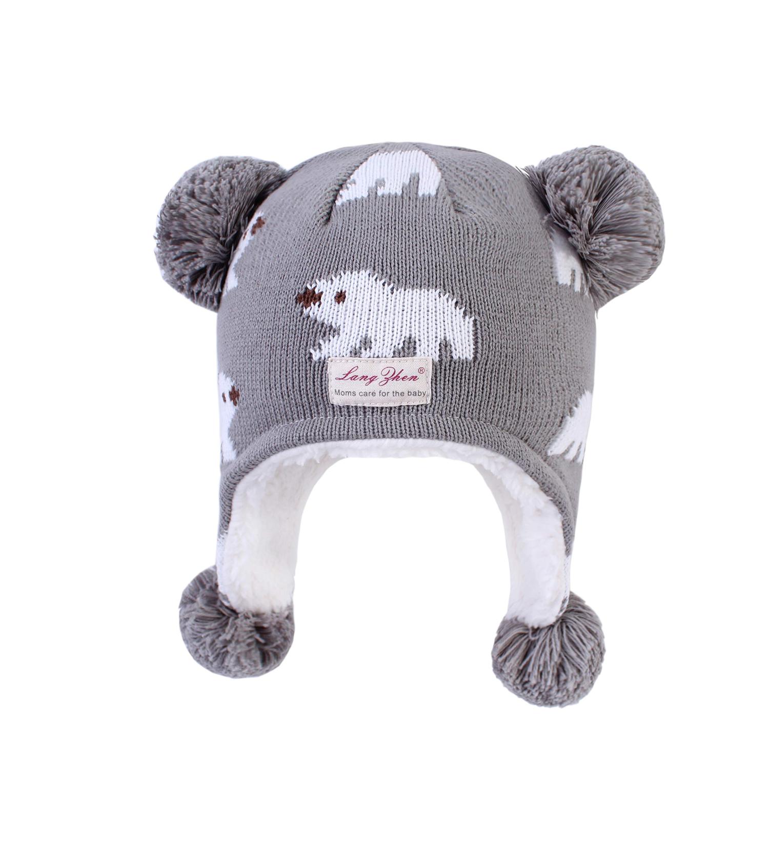 LANGZHEN Toddler Winter Hat Earflap Knit Cap for Baby Boys Girls 6-12 Months - Polar Bear Grey - Buy Online on SooperMarket.com
