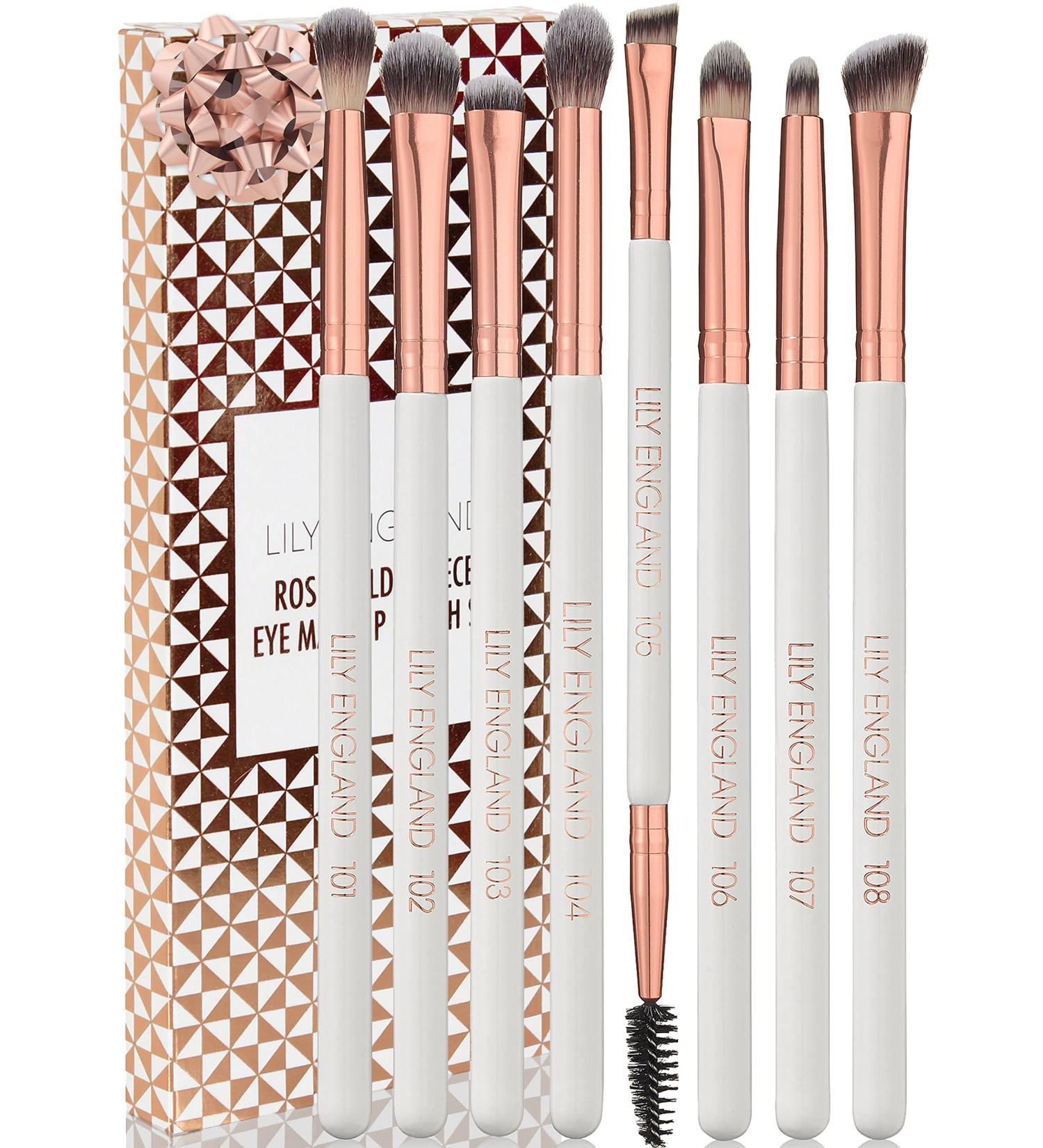 Rose Gold Eye Makeup Brush Set by Lily England - 8 Professional Brushes for Blending Eyeshadow, Concealer, Brows, and Eyeliner - Buy Online on SooperMarket.com