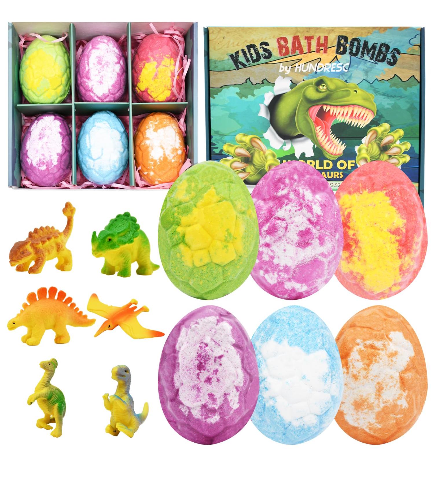 Dinosaur Egg Bath Bombs Set for Kids - 6 Large 100g Fizzies with Mini Toys - Perfect Easter, Christmas, Birthday Gift - Buy Online on SooperMarket.com