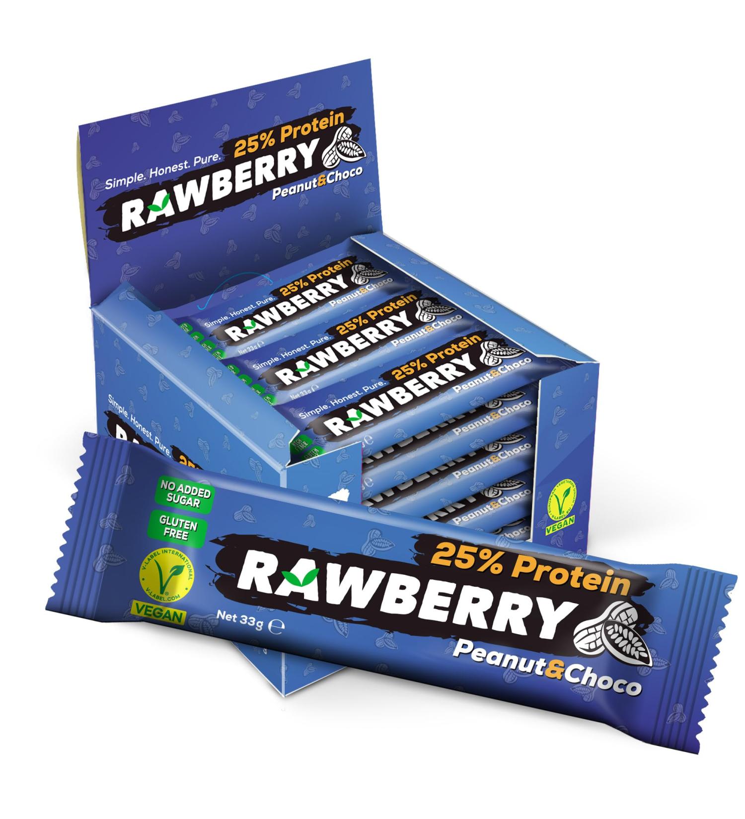 RAWBERRY Peanut & Chocolate Protein Bar | Vegan Gluten-Free No Added Sugar | 15x33g Nut Snack for Healthy Living - Buy Online on SooperMarket.com