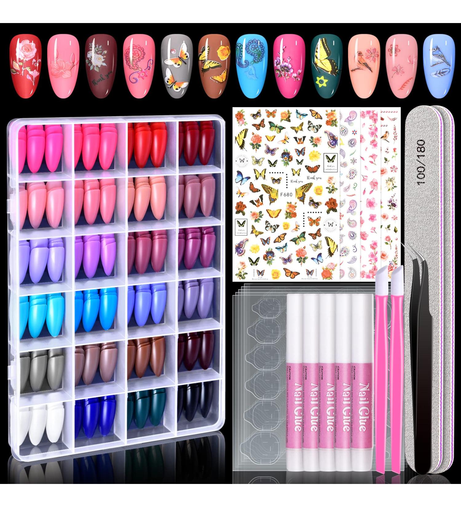720PCS Almond Press on Nails Medium MORGLES - 24 Colors False Nails with Glue Adhesive Tabs, Tweezer, Medium Glossy Almond -10 Sizes - Buy Online on SooperMarket.com