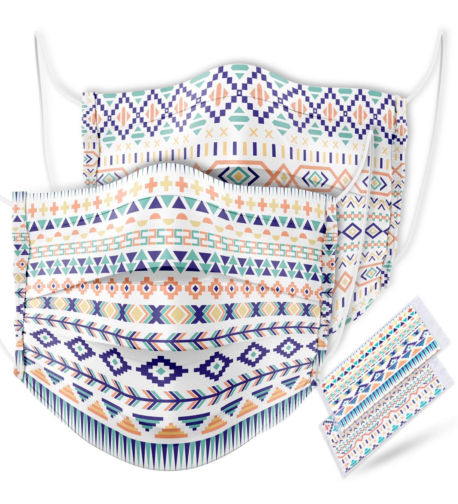 60 PCS Disposable Native American Tribal Symbol Fashion Face Mask - Aztec Navajo Geometric Patterns, 3-Ply, Individually Packed, Skin-Friendly & Breathable - Unisex Adults - Buy Online on SooperMarket.com