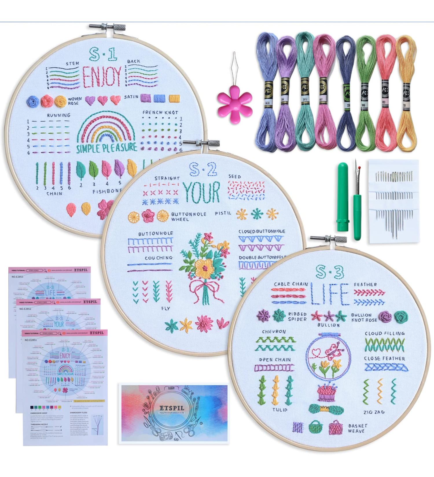 ETSPIL Embroidery Kit for Beginners - Learn 33 Stitches, Includes Hoop, Color Threads & Easy Instructions - Buy Online on SooperMarket.com