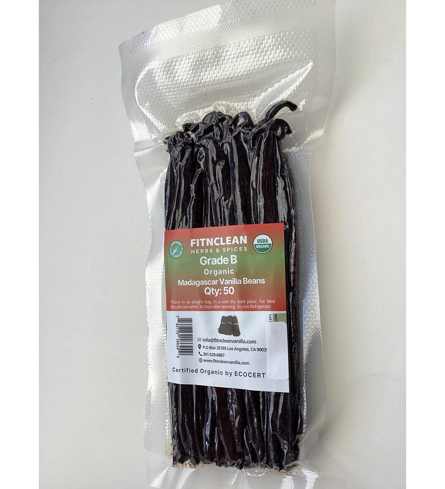 Organic Madagascar Vanilla Beans Grade B - 50 Count Pack for Extract & Baking by FITNCLEAN VANILLA - Buy Online on SooperMarket.com