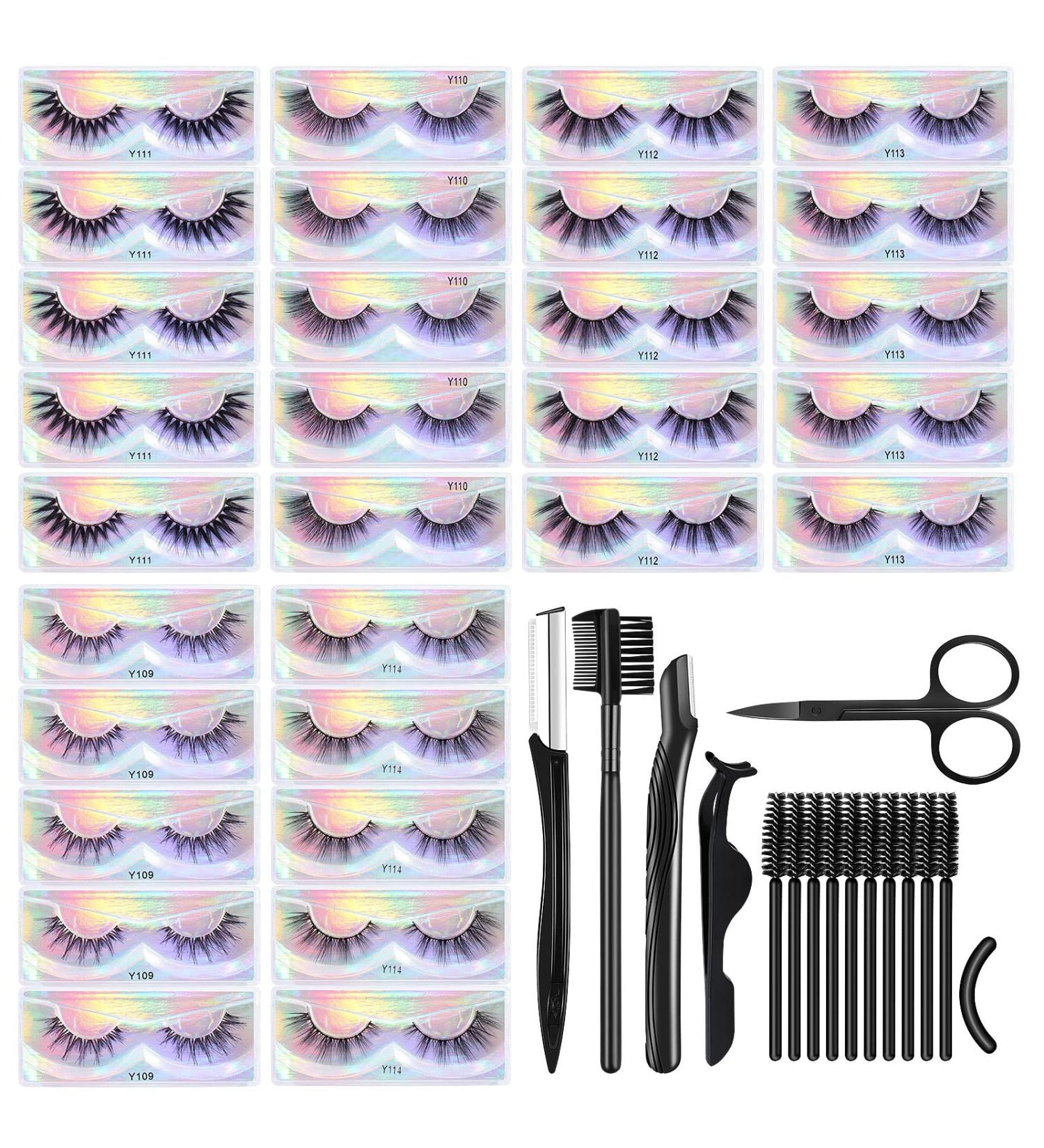 MAGEFY Faux Mink Eyelashes 30 Pairs | Natural to Dramatic Volume False Lashes | 3D Pack with Eyebrow Grooming Kit - Buy Online on SooperMarket.com