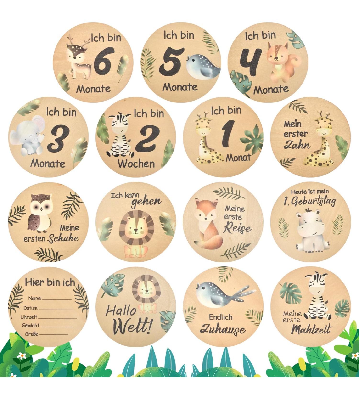 Funmo 15-Piece Baby Monthly Milestone Cards Double Sided Wooden Prop for Newborn Photography and Birth Announcements - Buy Online on SooperMarket.com