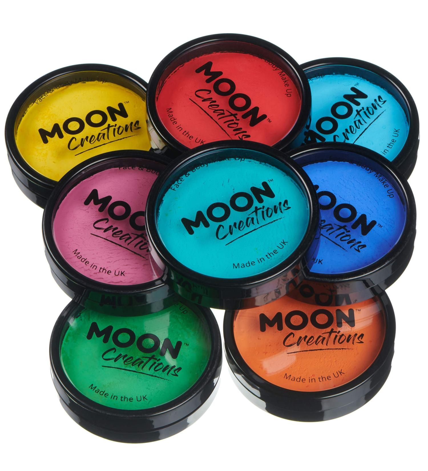 Moon Creations Pro Face & Body Paint Cake Pots - Brights Colours Set - 1.26oz - Water Based Makeup for Adults & Kids - Buy Online on SooperMarket.com