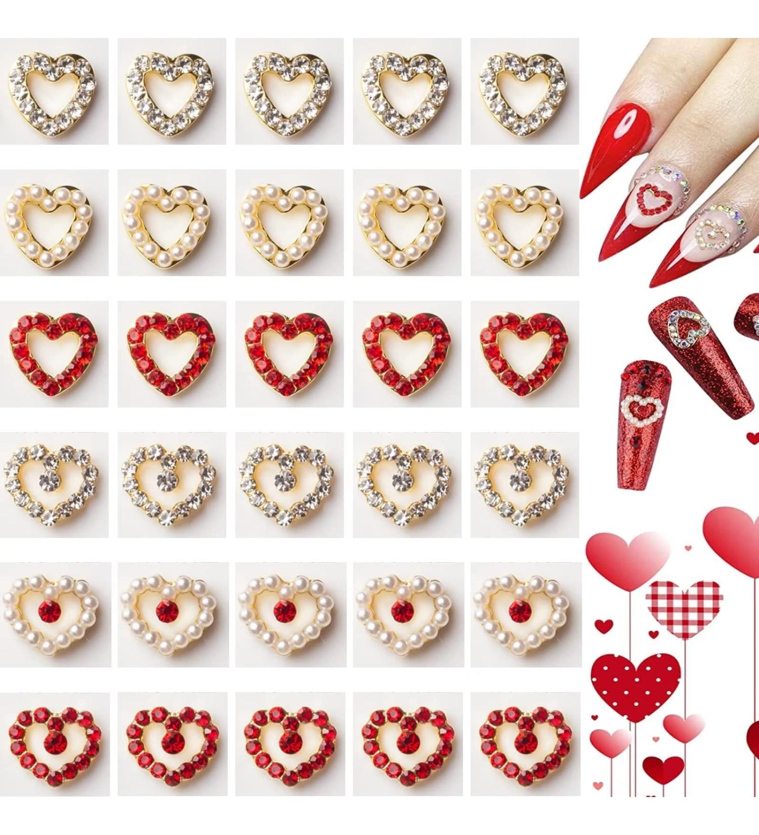 RUNRAYAY 30Pcs Colorful Love Nail Rhinestones Charms 3D Shiny Heart Shape Nail Art Alloy Diamond Crystal Nail Ornament Gems for Girls Valentine'S Day DIY Crafts Decoration Supplies (6 Styles) - Buy Online on SooperMarket.com