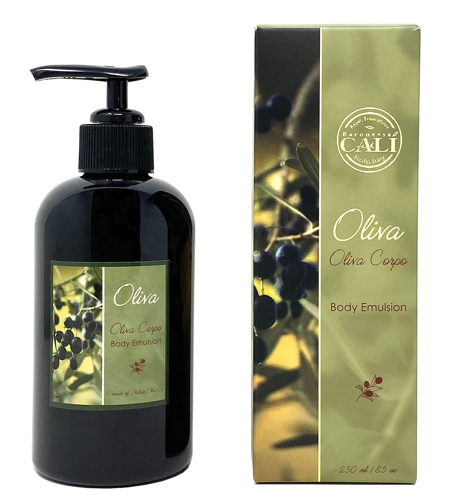 Baronessa Cali Oliva Green Corpo Body Emulsion Moisturizer with Italian Olive Oil Extracts - Replenishes and Revitalizes Skin - 8.5 Ounce Olive Body Lotion