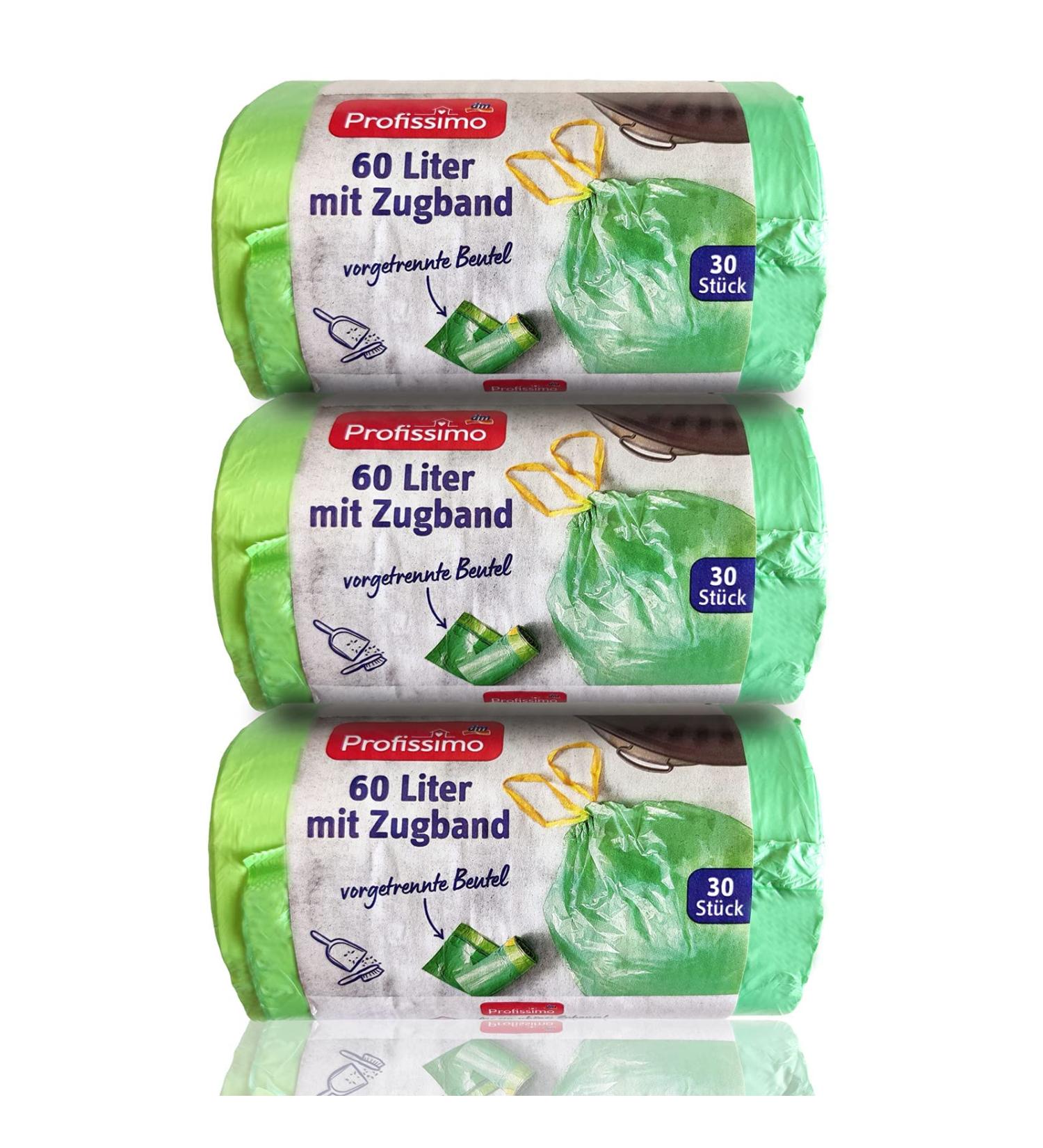 Profissimo Drawstring Garbage Bags 60L - Tear-Resistant & Liquid-Tight 90 Pieces (Pack of 3) - Affordable & Durable Waste Disposal Solutions - Buy Online on SooperMarket.com