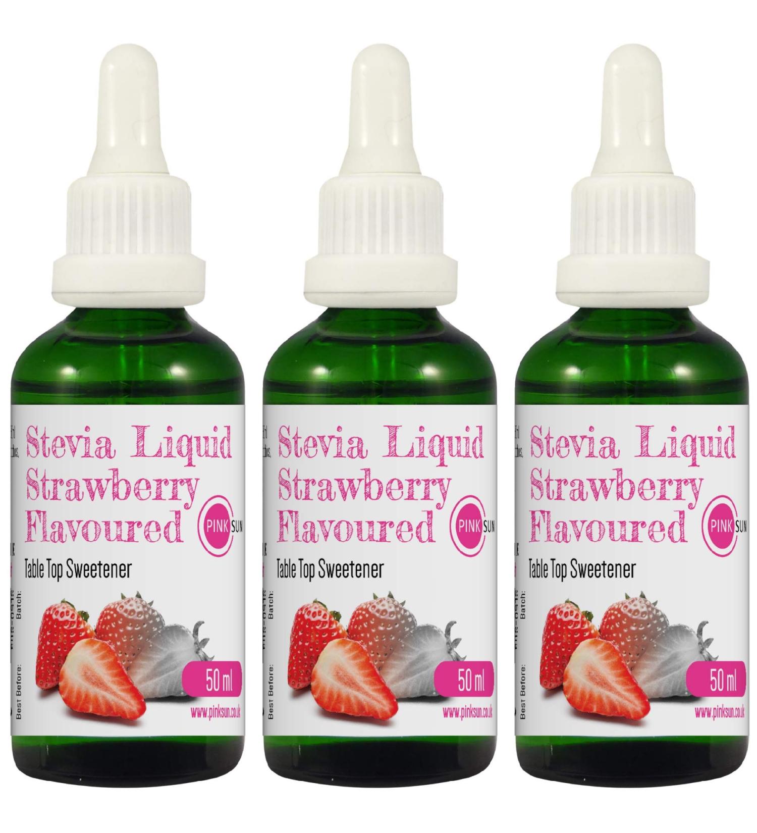PINK SUN Stevia Liquid Sweetener Drops 50ml Strawberry Flavoured - 3 Pack | Natural Sugar Alternative | Vegetarian, Vegan, Gluten Free | Zero Calories | Bulk Buy - Buy Online on SooperMarket.com