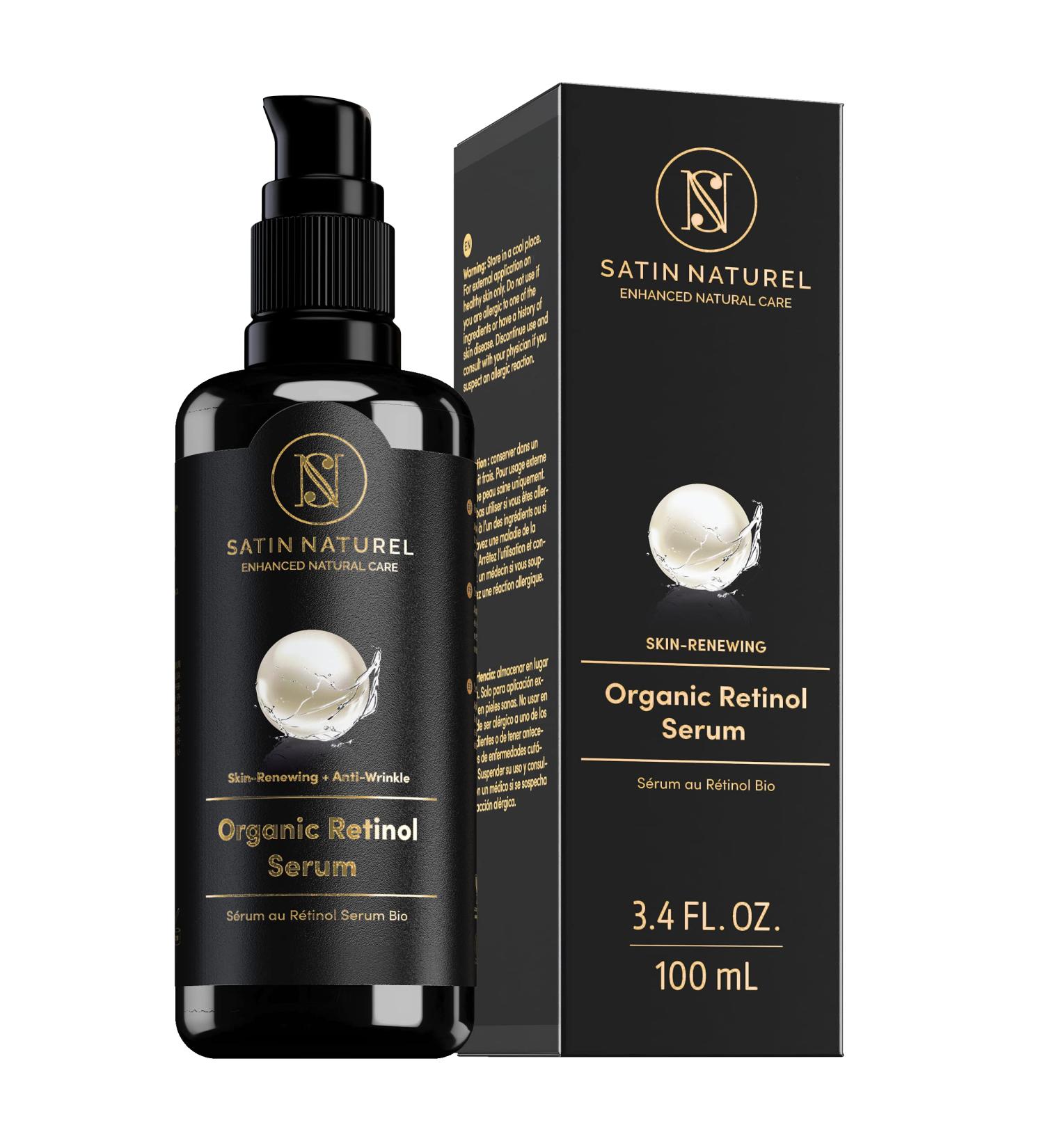 CLEAN BEAUTY Satin Naturel Organic Retinol Serum - Anti-Aging Face Serum with Aloe Vera, Hyaluronic Acid & Vitamin C - 3.4 Fl Oz from Germany - Buy Online on SooperMarket.com