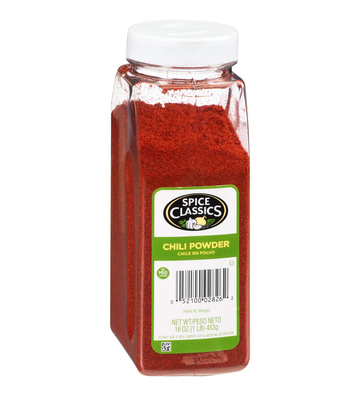 Spice Classics Chili Powder 16 oz - Ground Chili Powder with Oregano and Garlic for Mexican & Southwest Dishes - 1 lb Container - Buy Online on SooperMarket.com