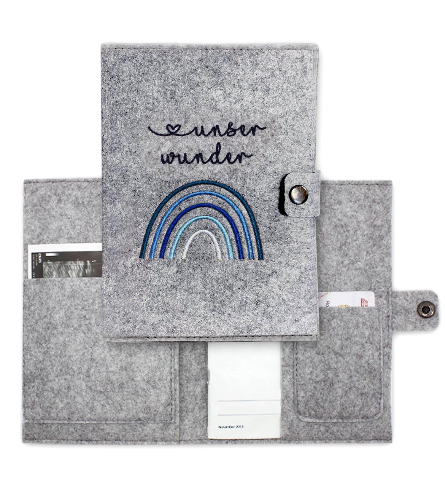 Cozy Racoon Mother Pass Cover - Handcrafted Felt Rainbow Blue | Made in Germany | Ideal Gift for Expecting Moms with Pockets for Insurance Card & Ultrasound Images - Buy Online on SooperMarket.com