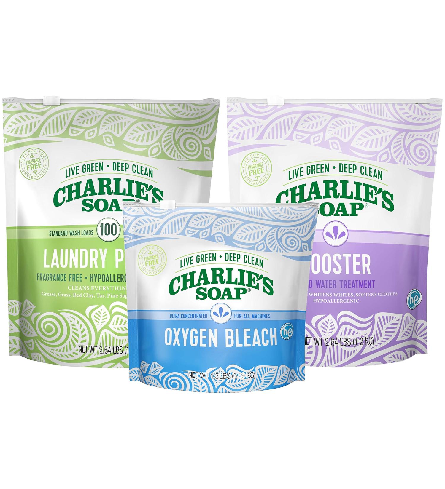 Charlie s Soap Laundry Powder Set | Color Safe Booster & Oxygen Bleach | International Shipping Available - Buy Online on SooperMarket.com