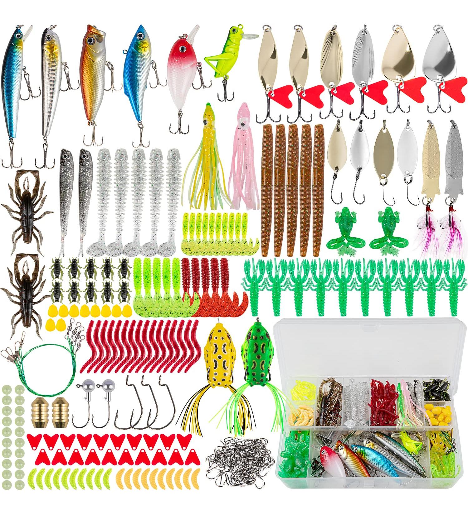 GOANDO 380 Pcs Freshwater Fishing Lures Kit - Bass, Trout, Salmon Bait Tackle Box with Spoon Lures, Worms, Crankbait, Jigs, Hooks - Fishing Accessories Set - Buy Online on SooperMarket.com