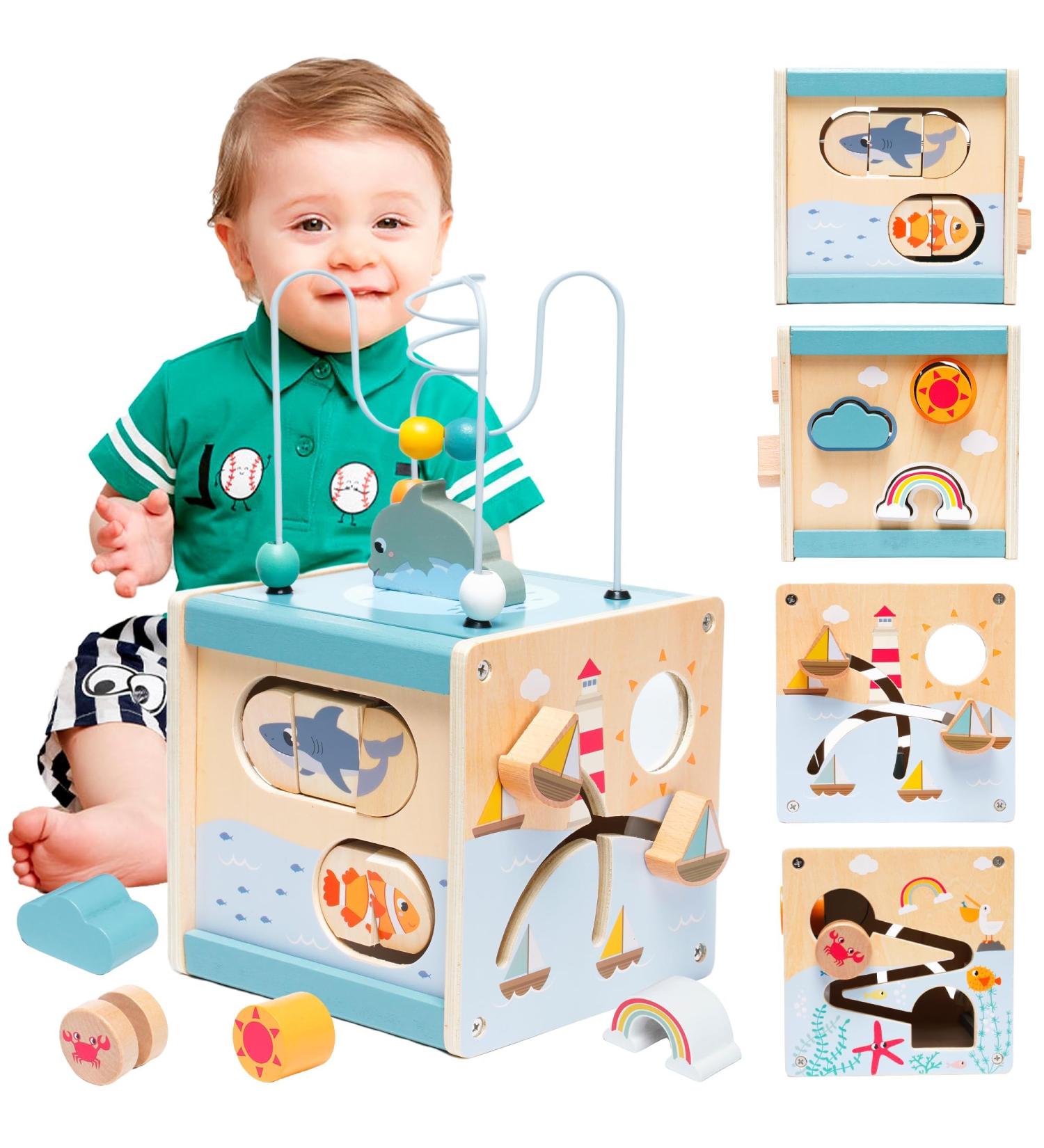 Motor Cube Activity Center: 6-in-1 Wooden Toys for Toddlers | Pearl Labyrinth & Sorting Games - Buy Online on SooperMarket.com