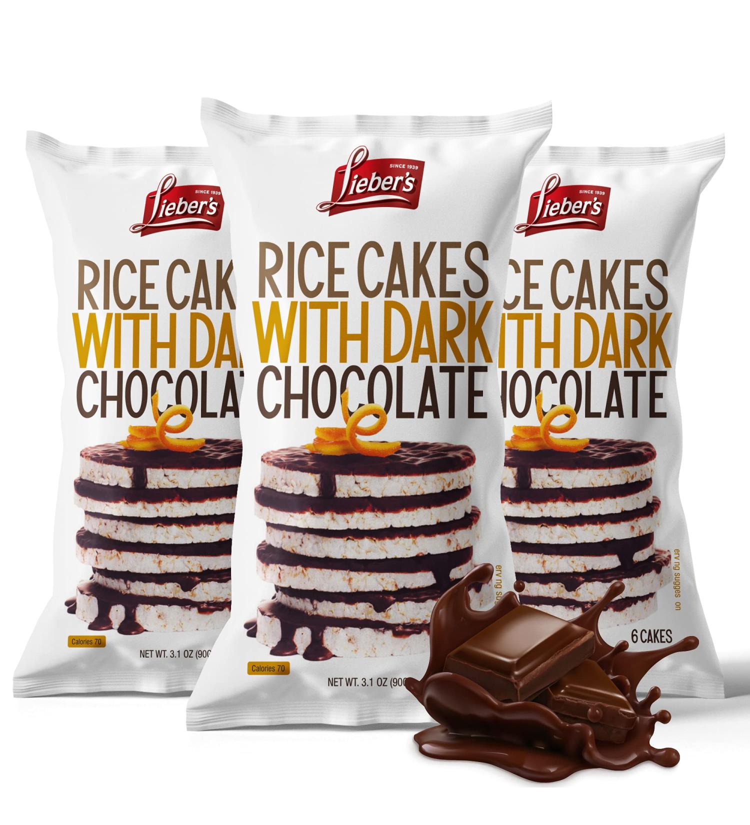 LIEBERS Dark Chocolate Rice Cakes - Kosher Certified, Dairy Free, Gluten Free Snack - Pack of 3 - Buy Online on SooperMarket.com