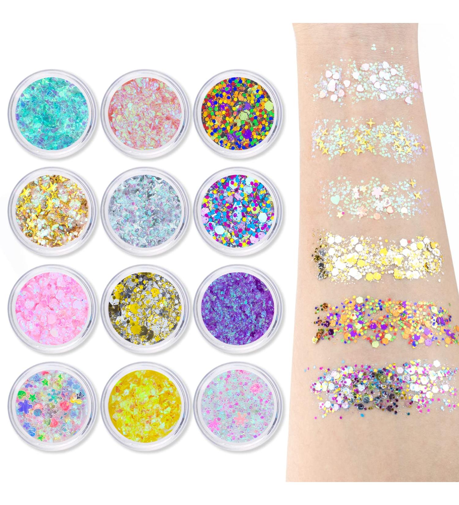 12 Colors Chunky Body Face Glitter - Sparkle Holographic Makeup Palette - Buy Online on SooperMarket.com