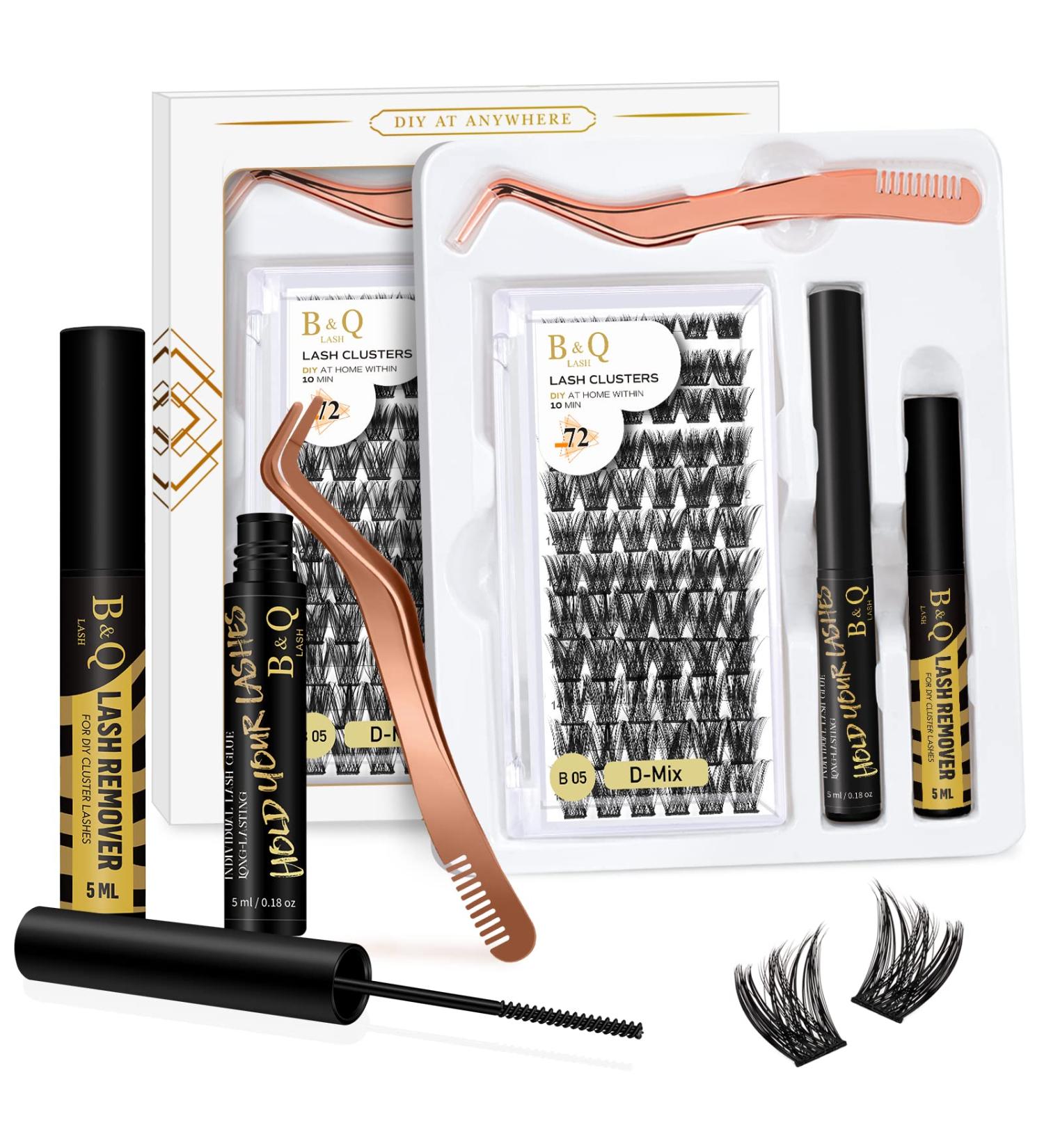 B&Q Eyelash Extension Kit B05 - 72Pcs Individual Lashes DIY Cluster Lash Kit with Tweezers and Bond/Remover - D-8-16 MIX - Buy Online on SooperMarket.com