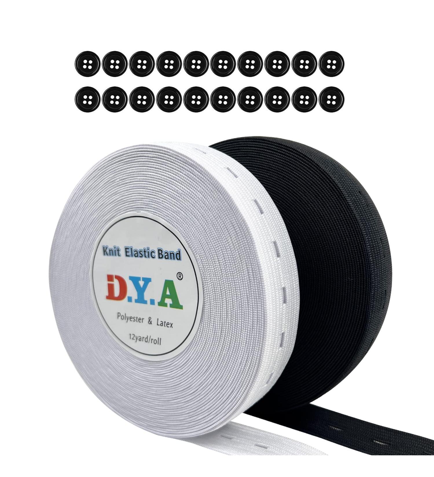 0.75 Inch Button Hole Elastic Band 24 Yards for DIY Waistband & Necklines - 2 Rolls (Black + White) - Stretch Knitting Elastic - Buy Online on SooperMarket.com