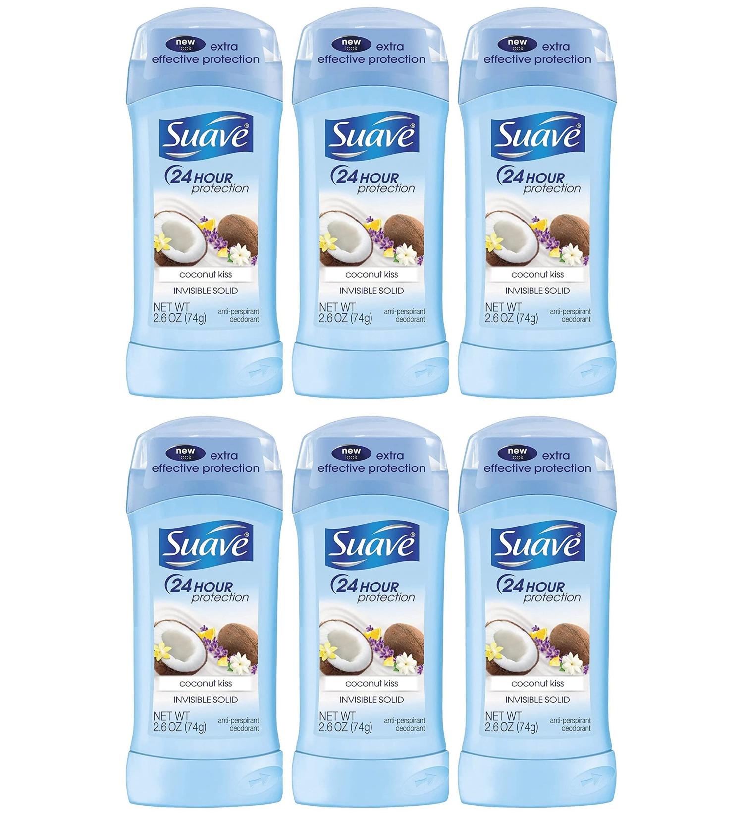Suave Deodorant 2.6 Ounce 24Hr Coconut Kiss Invisible Solid (76ml) (6 Pack)