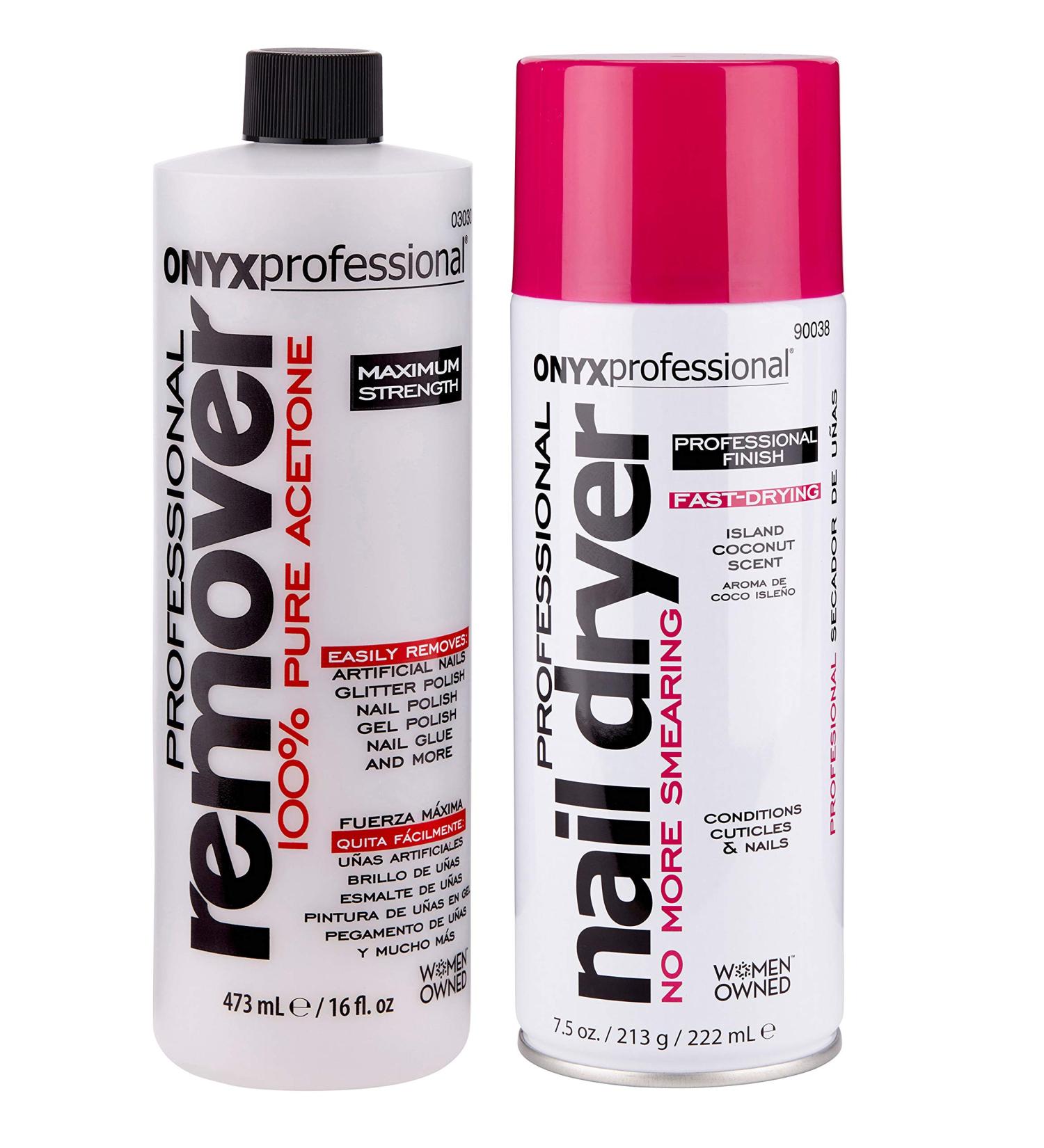 Onyx Professional 100% Acetone Nail Polish Remover 16oz & Nail Dryer 7.5oz,