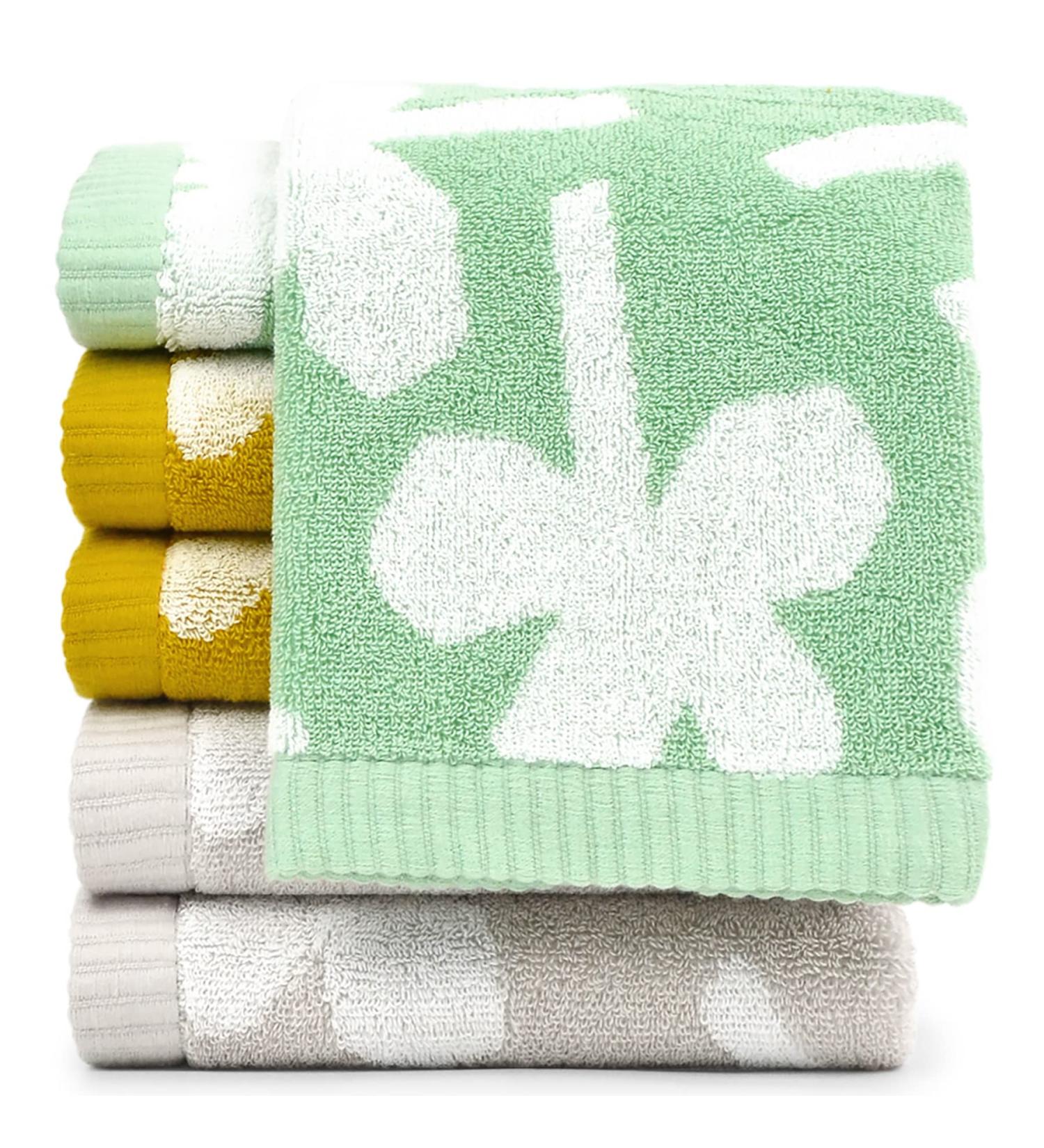 Set of 6 100% Cotton Hand Towel Fingertip Towels - 12x21 Inches - Small Towels for Bathroom, Kitchen, Spa - Gray, Sage, Mustard - Four Leaf Clover Design - Buy Online on SooperMarket.com