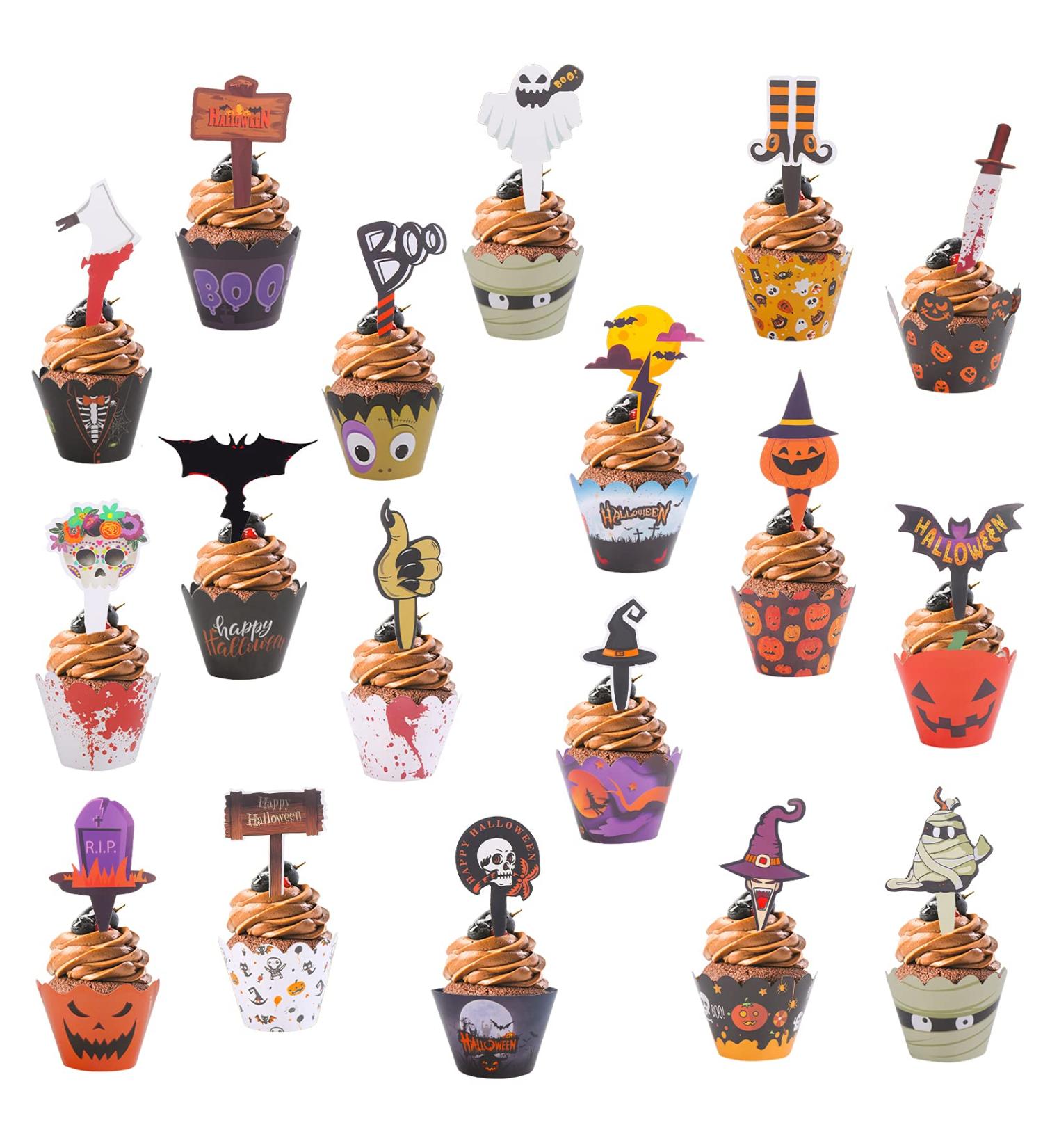 108Pcs Halloween Cupcake Wrappers & Toppers | Classic Ghost Witch Bat Pumpkin Pattern | Disposable Baking Cups for Party Decoration - Buy Online on SooperMarket.com