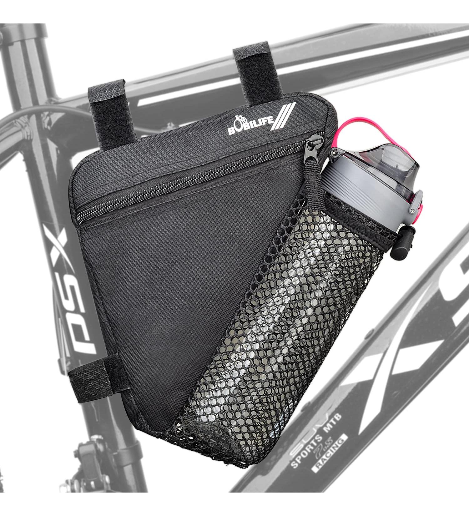 BOBILIFE Bike Triangle Frame Bag - Black w/ Bottle Holder | Cycling Storage Pouch for Road & Mountain Bikes - Buy Online on SooperMarket.com