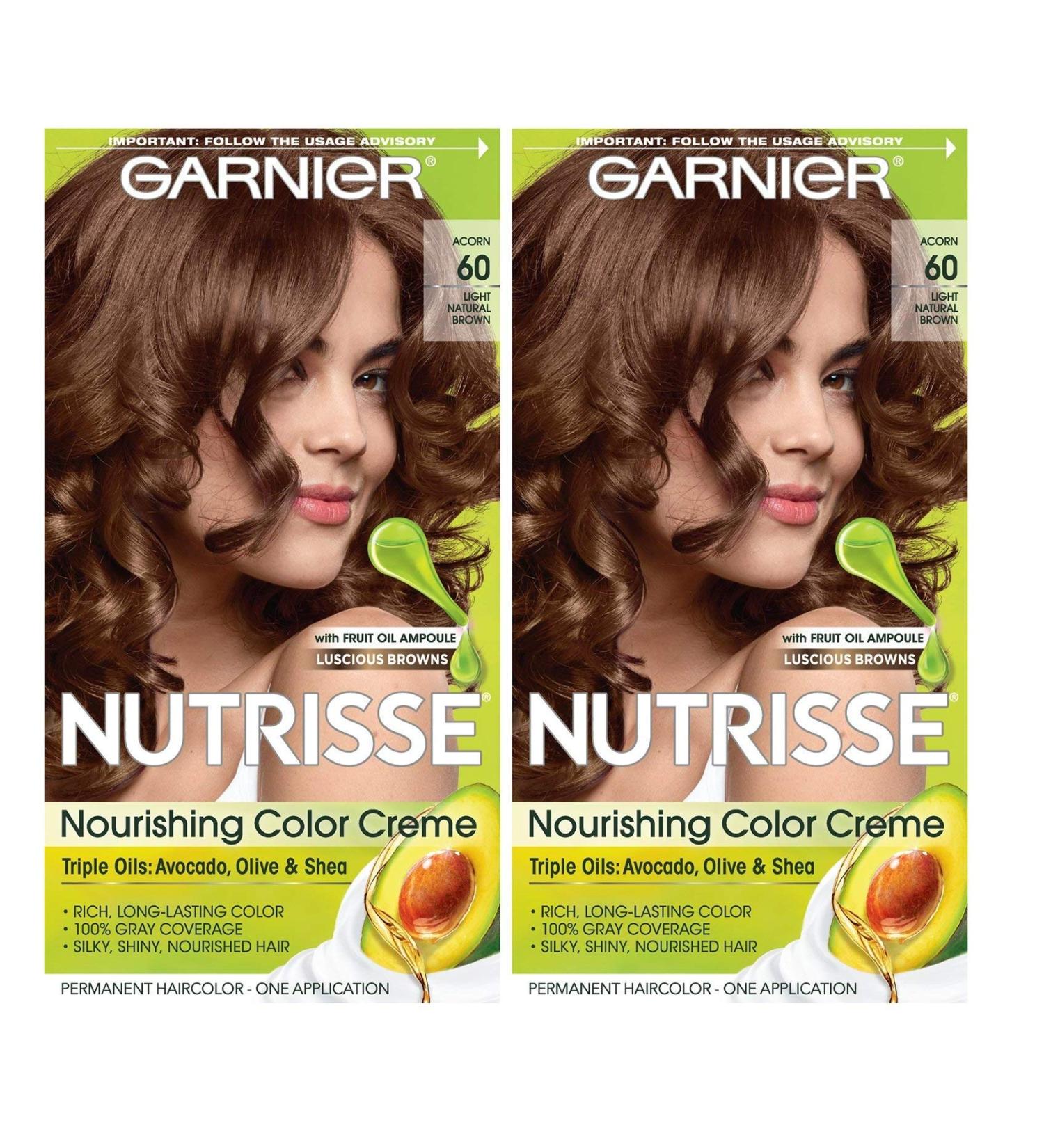 Garnier Nutrisse Nourishing Creme Hair Color 60 Light Natural Brown (Acorn) - 2 Count Pack - Buy Online on SooperMarket.com