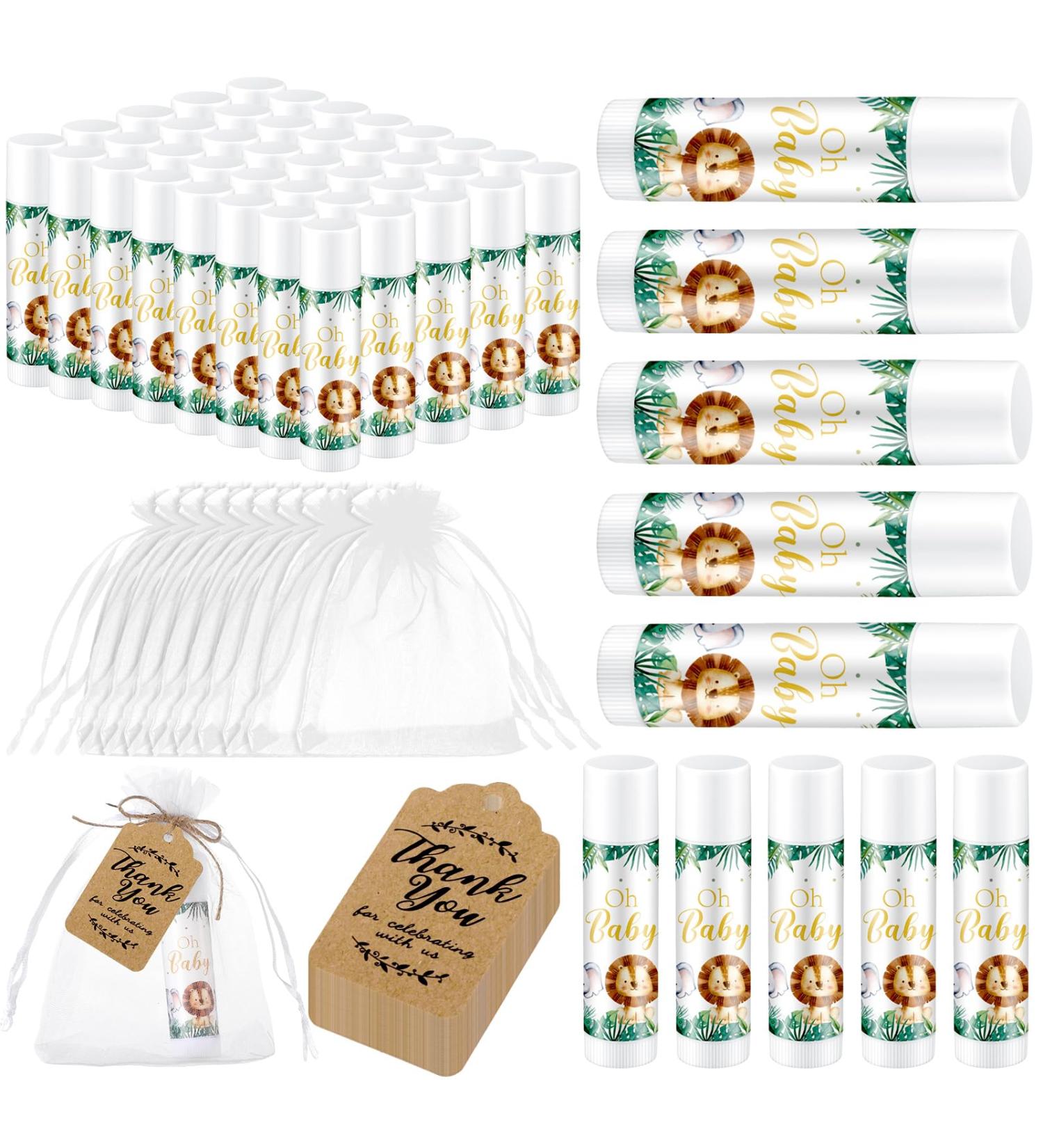 Loopeer 50 Sets Baby Shower Favors - Lip Balm with Organza Gift Bags & Thank Card Tags for Gender Reveal & Birthday Parties (Animal Design) - Perfect Gift Stuffers - Buy Online on SooperMarket.com