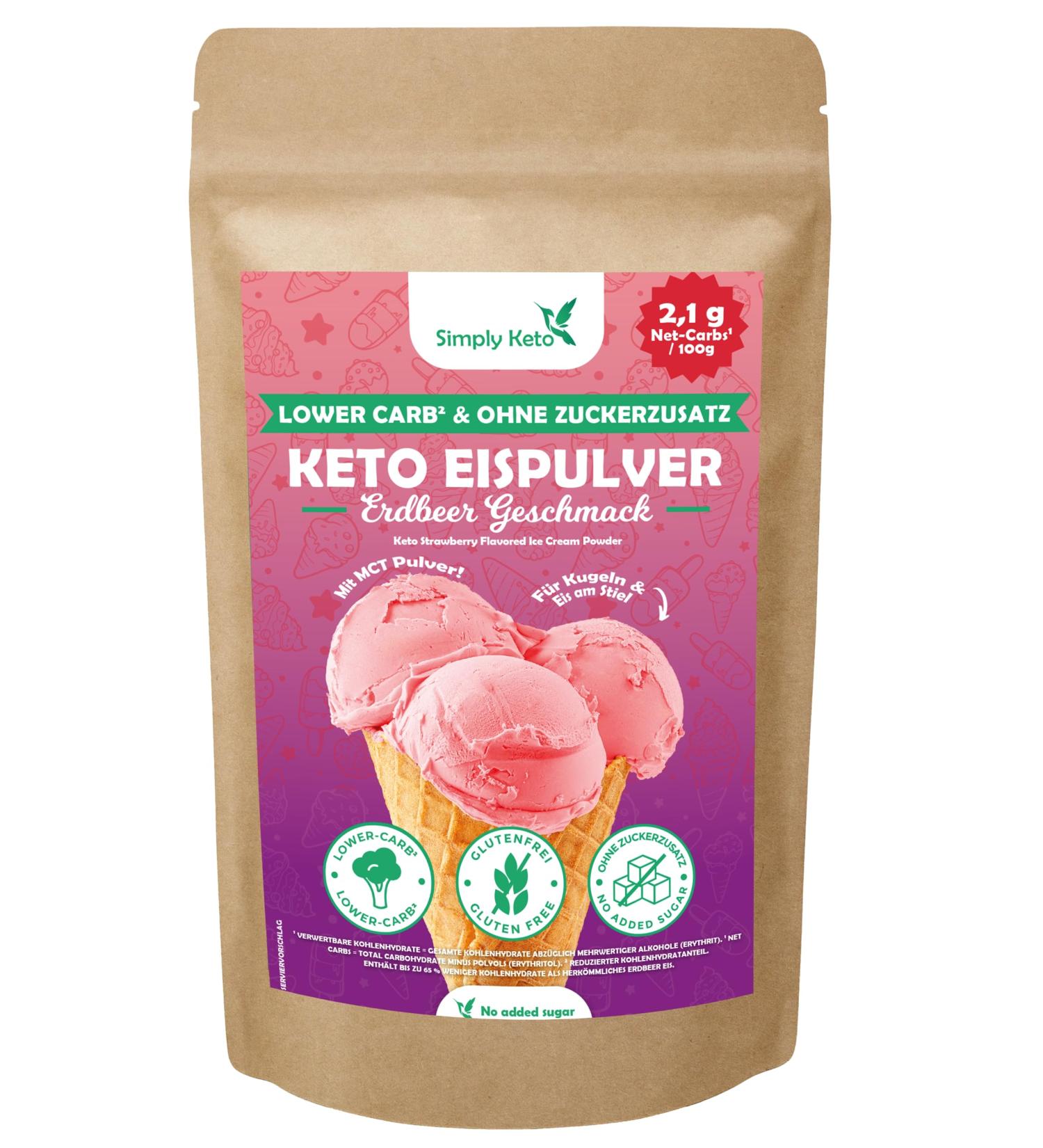 Simply Keto Low-Carb Strawberry Ice Cream | Sugar-Free Gluten-Free 2.6g Net Carbs | 10 Portions (100g) - Buy Online on SooperMarket.com
