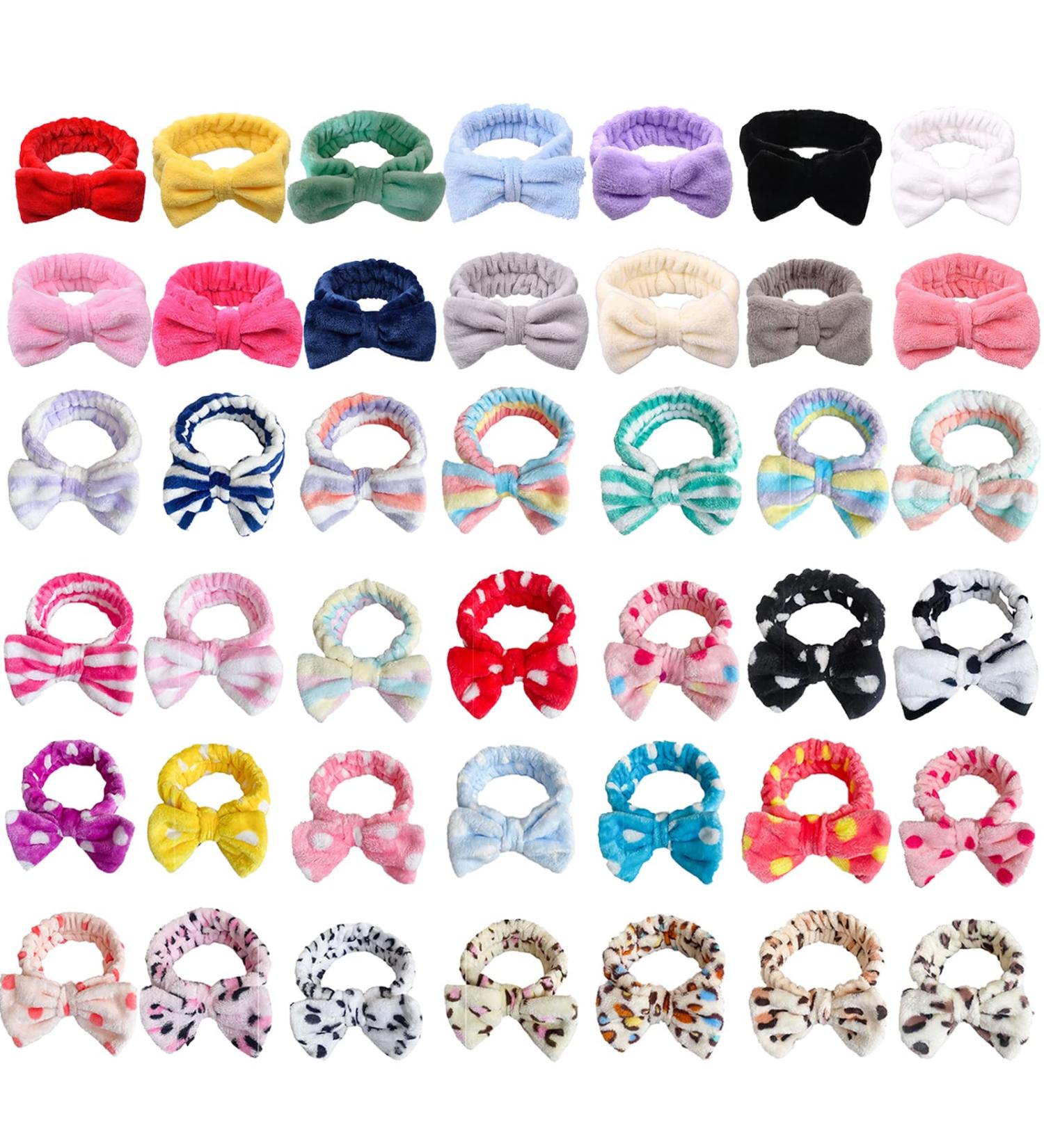 Merkaunis 42 Pcs Cute Bow Hair Band Set - Adjustable Fluffy Headbands for Skincare, Shower, Yoga - Perfect Women and Girls Gift - Buy Online on SooperMarket.com