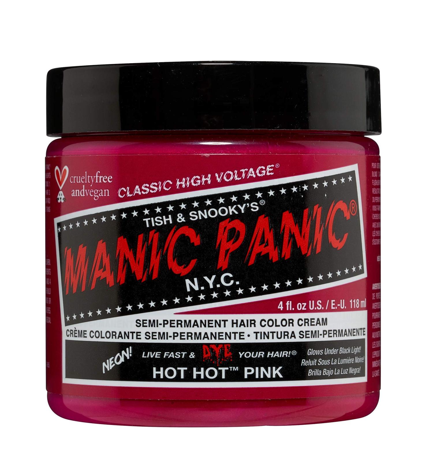MANIC PANIC Hot Hot Pink Hair Dye 4oz - Vegan Semi Permanent Neon Pink Hair Color - Blacklight Reactive - PPD & Ammonia Free - Buy Online on SooperMarket.com