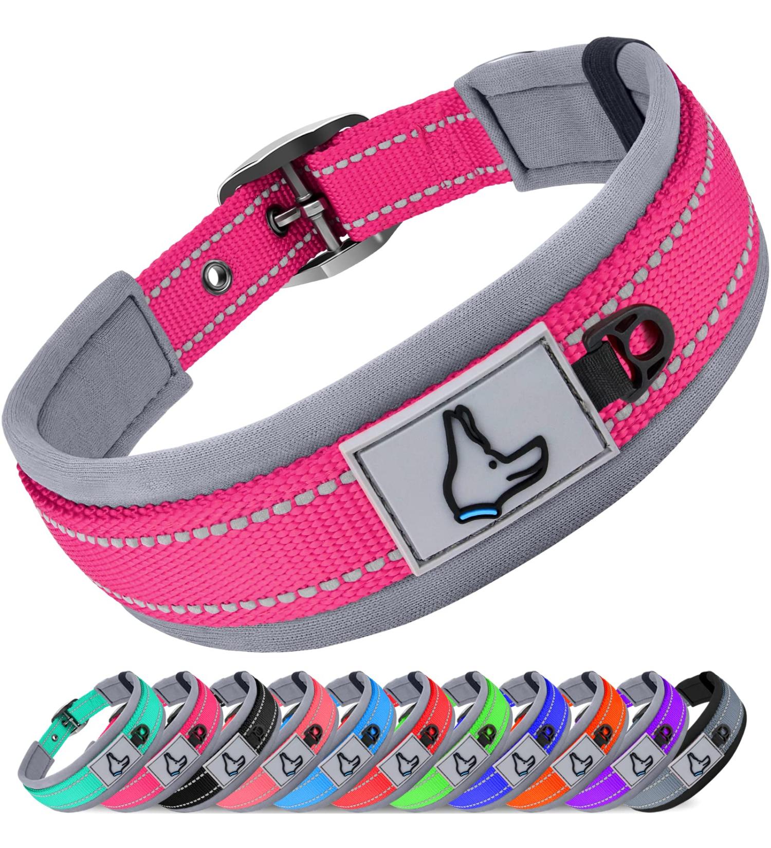 Joytale Softly Padded Neoprene Dog Collar for Medium Dogs - Reflective Wide Nylon Collar in Bright Pink (1 Pack) - International Shipping Available - Buy Online on SooperMarket.com
