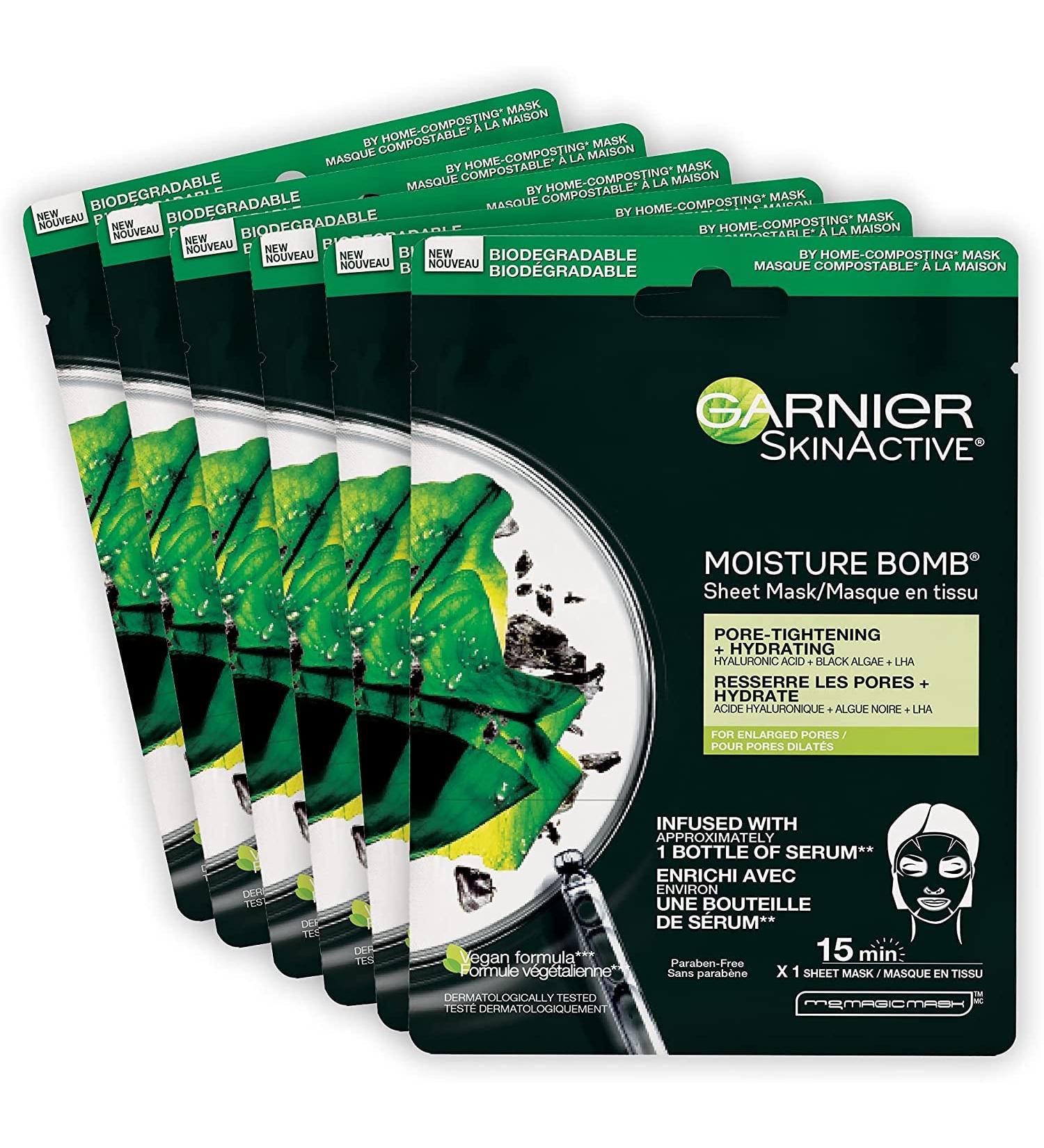 Garnier Moisture Bomb Purifying Sheet Mask with Hyaluronic Acid and Charcoal 6 Pack 6 x 28 g - Buy Online on SooperMarket.com