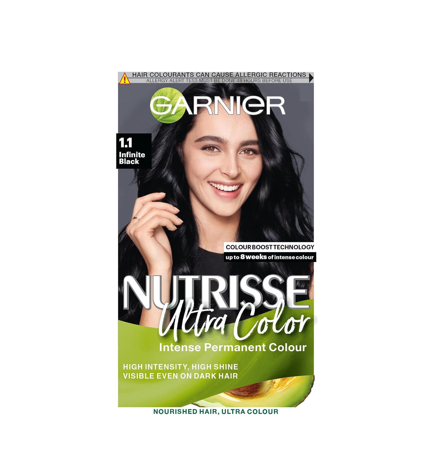 Garnier Nutrisse Ultra Color 1.10 Infinite Black Permanent Hair Dye - Intense Colour for All Hair Types - Buy Online on SooperMarket.com