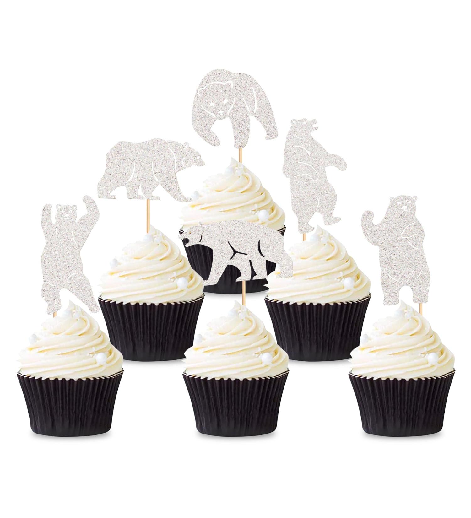 Cyodoos 24Pcs Polar Bear Cupcake Toppers for Birthday Wedding Party Baby Shower Sea Bear Cupcake Picks Winter Party Themed Party Decoration Supplies white White 2 - Buy Online on SooperMarket.com