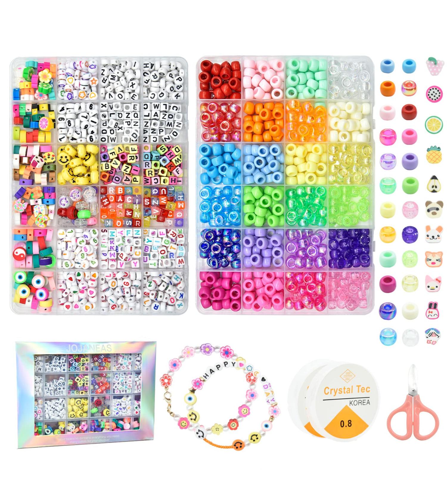 JOJANEAS Pony Beads Kit - Bracelet Making Kit for Girls with Smile Face Beads and Letter Beads - Friendship Bracelet Kit for Kids - Buy Online on SooperMarket.com