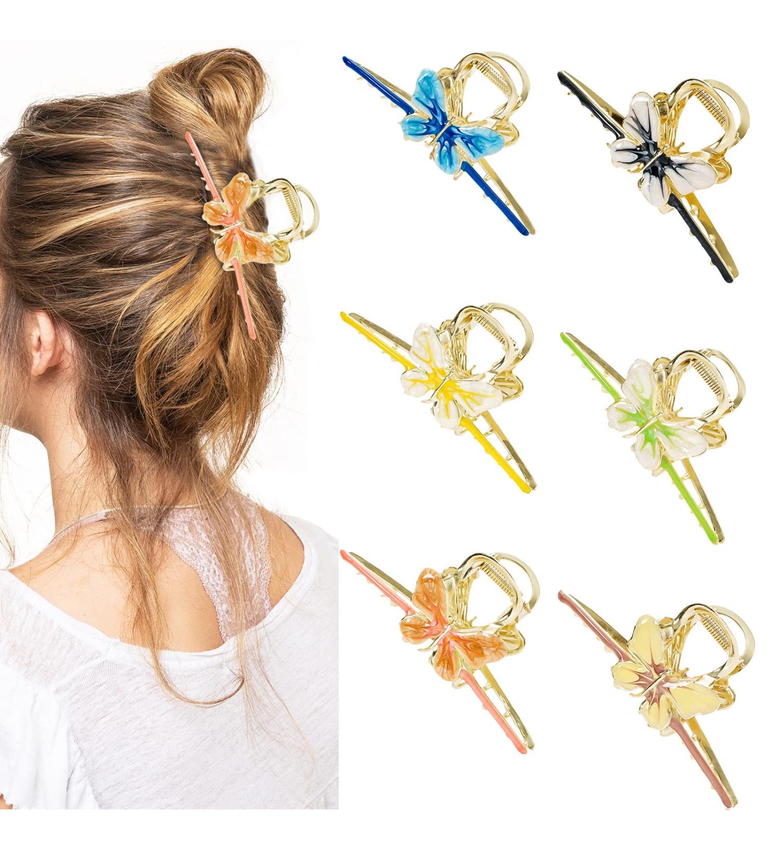 Whaline 6Pcs Large Butterfly Hair Claw Clips - Colorful Non-Slip Hair Claws for Women Girls - Strong Spring Hair Clips for Long Thick Thin Curly Hair - Buy Online on SooperMarket.com