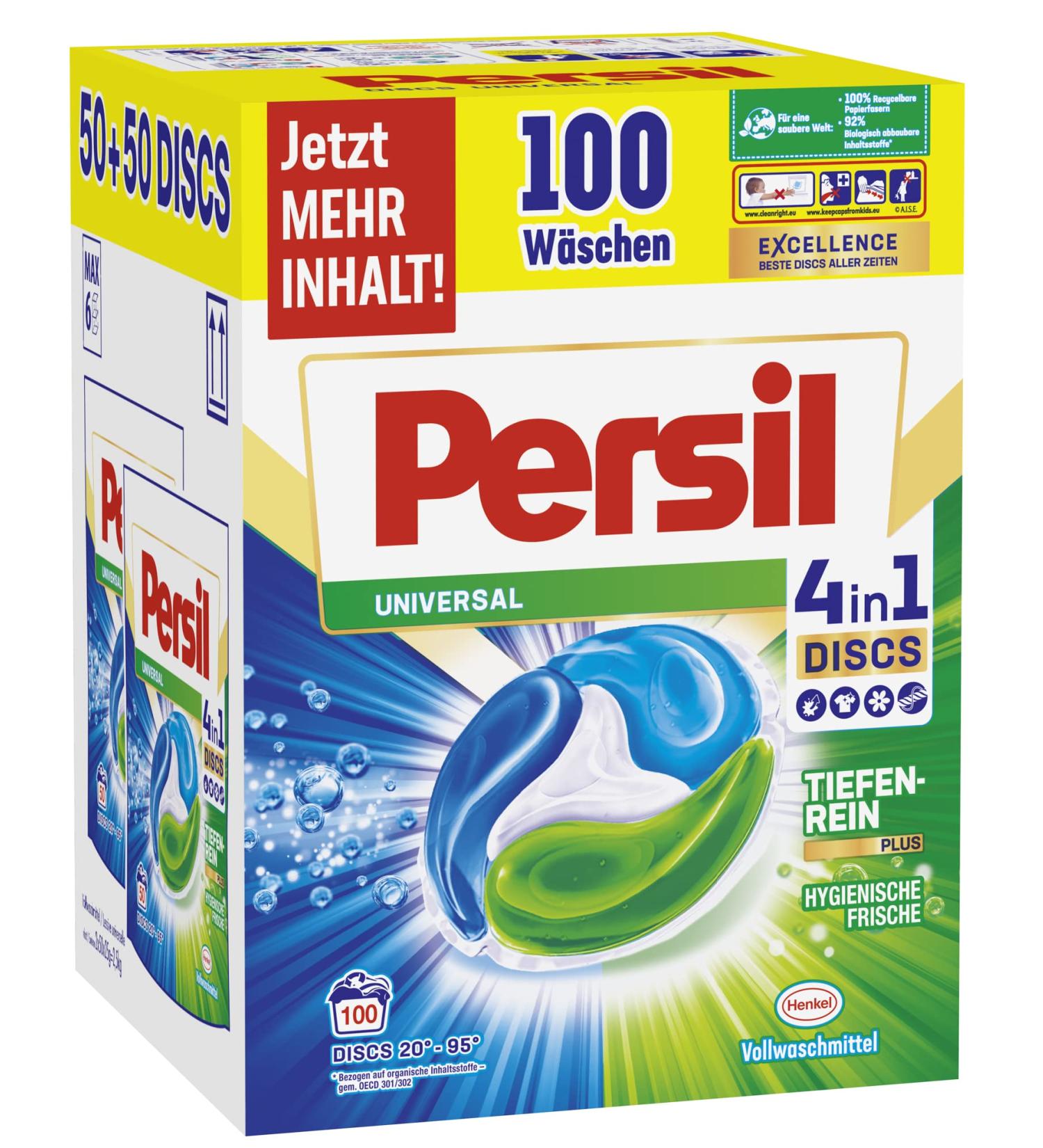 Persil Universal 4in1 Discs - 100 Wash Loads Deep Clean Technology Biodegradable Ingredients 2.5 kg - Eco-Friendly Laundry Detergent - Buy Online on SooperMarket.com