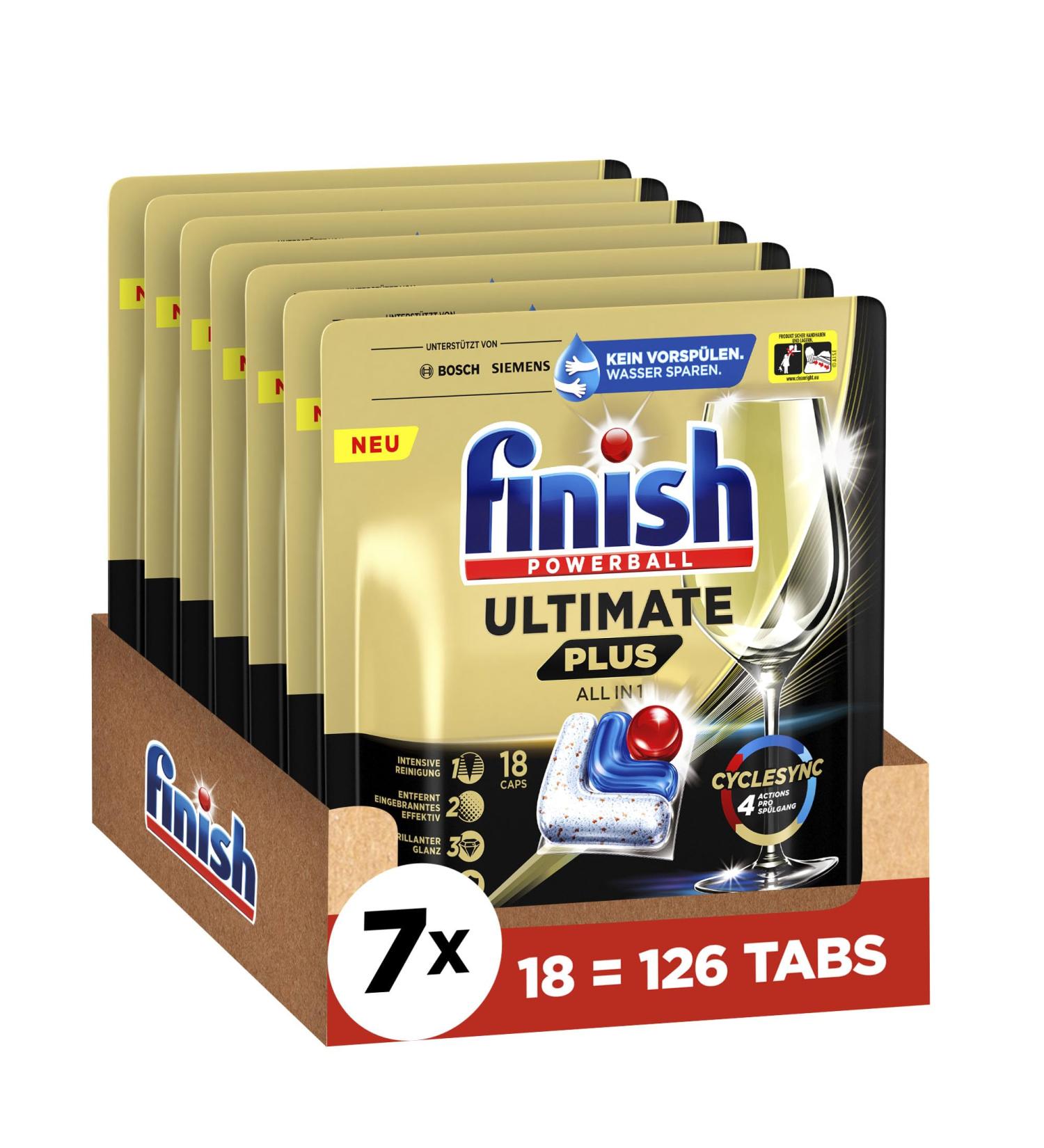 Finish Ultimate Plus Dishwasher Tabs - Intensive Cleaning & Shine - 126 Tabs (7x18) for Superior Fat Residual Power - Buy Online on SooperMarket.com