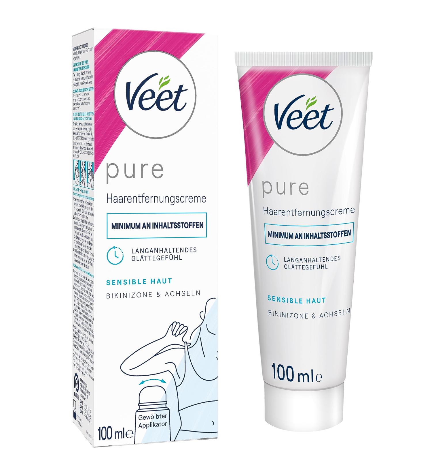 Veet Pure Hair Removal Cream for Sensitive Skin - 100ml Tube with Arched Applicator & Spatula - Ideal for Bikini & Armpits - Fast International Shipping - Buy Online on SooperMarket.com